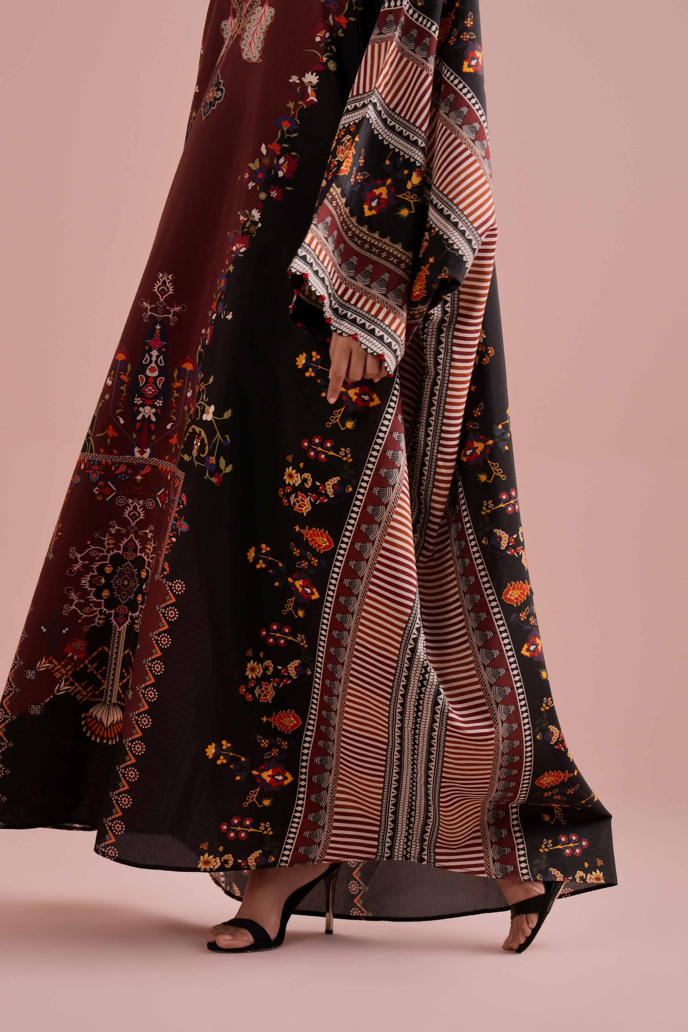 Printed Dress - FE26-67 Black Silk 1PC Printed READY TO WEAR
