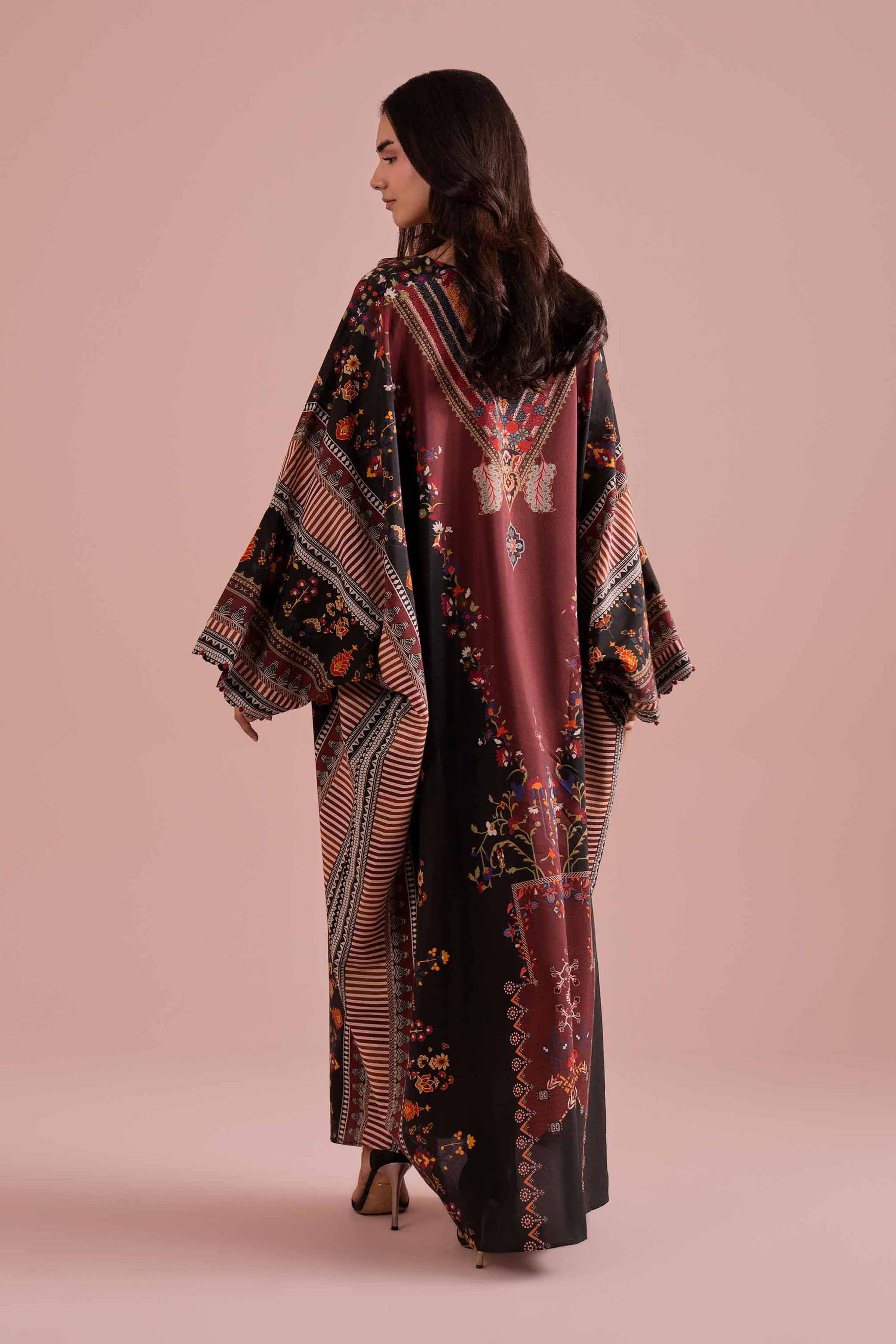 Printed Dress - FE26-67 Black Silk 1PC Printed READY TO WEAR