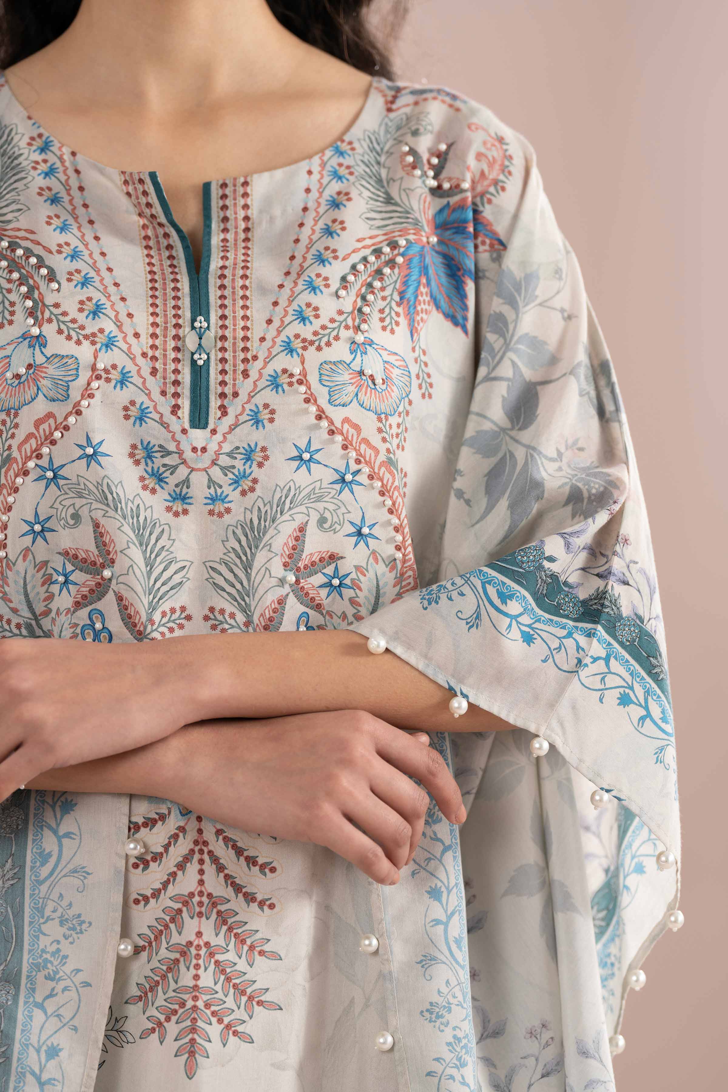 2 Piece - Printed Suit - FE26-70 Ivory Silk 2PC Printed
