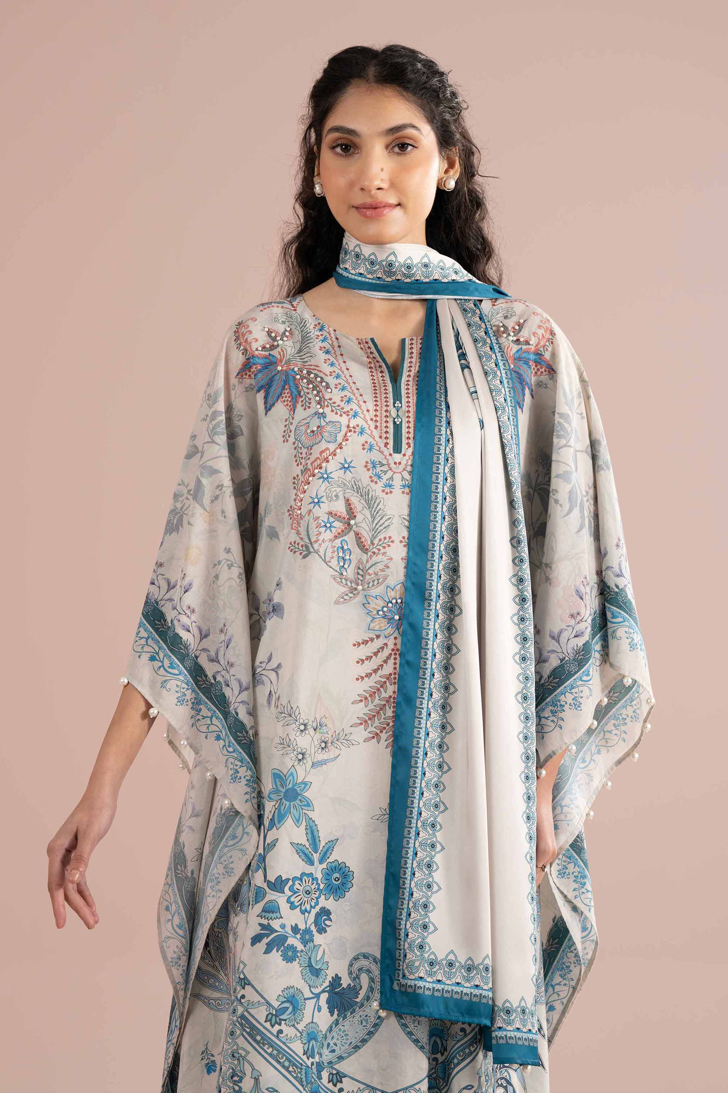2 Piece - Printed Suit - FE26-70 Ivory Silk 2PC Printed