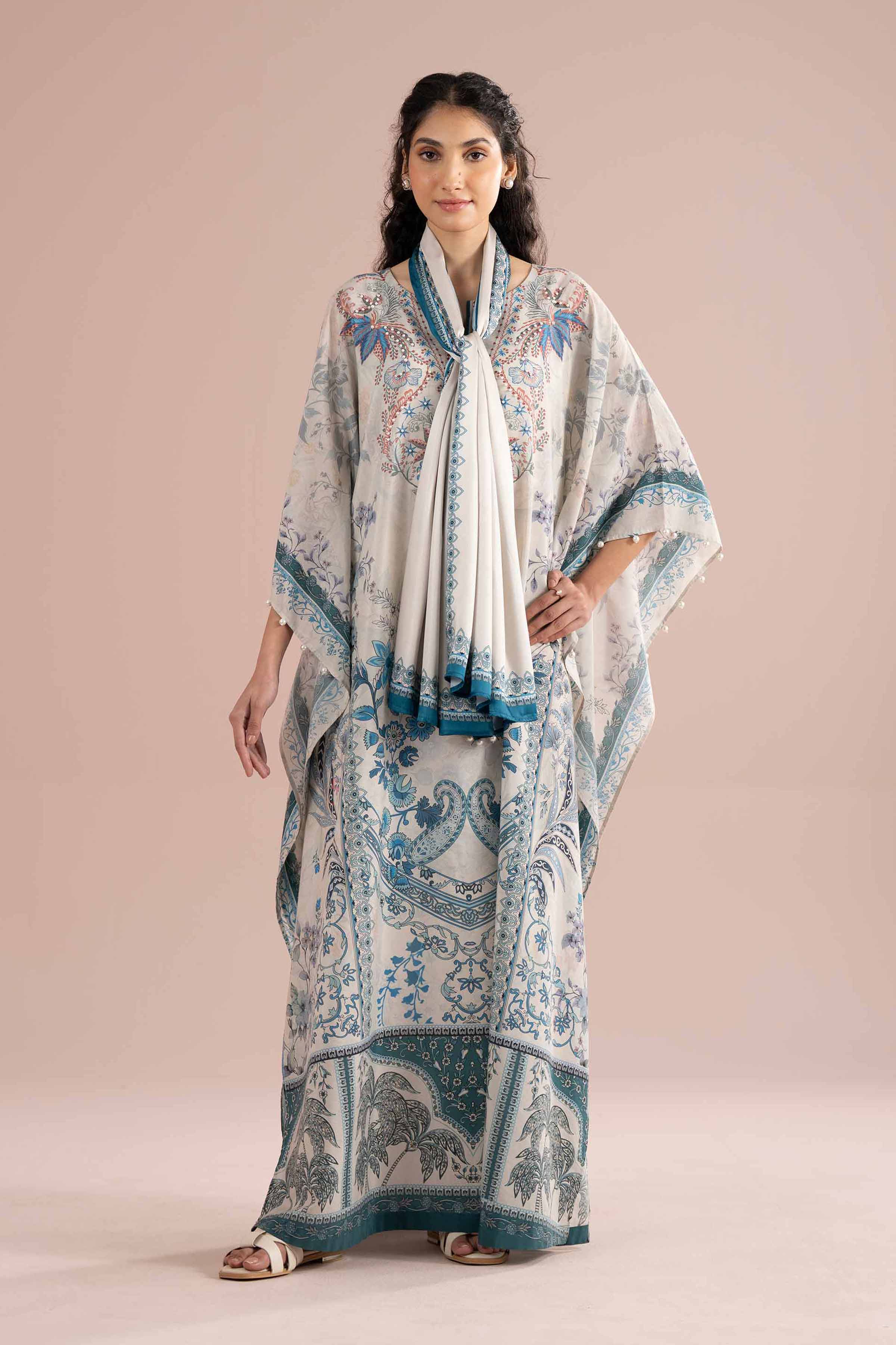 2 Piece - Printed Suit - FE26-70 Ivory Silk 2PC Printed