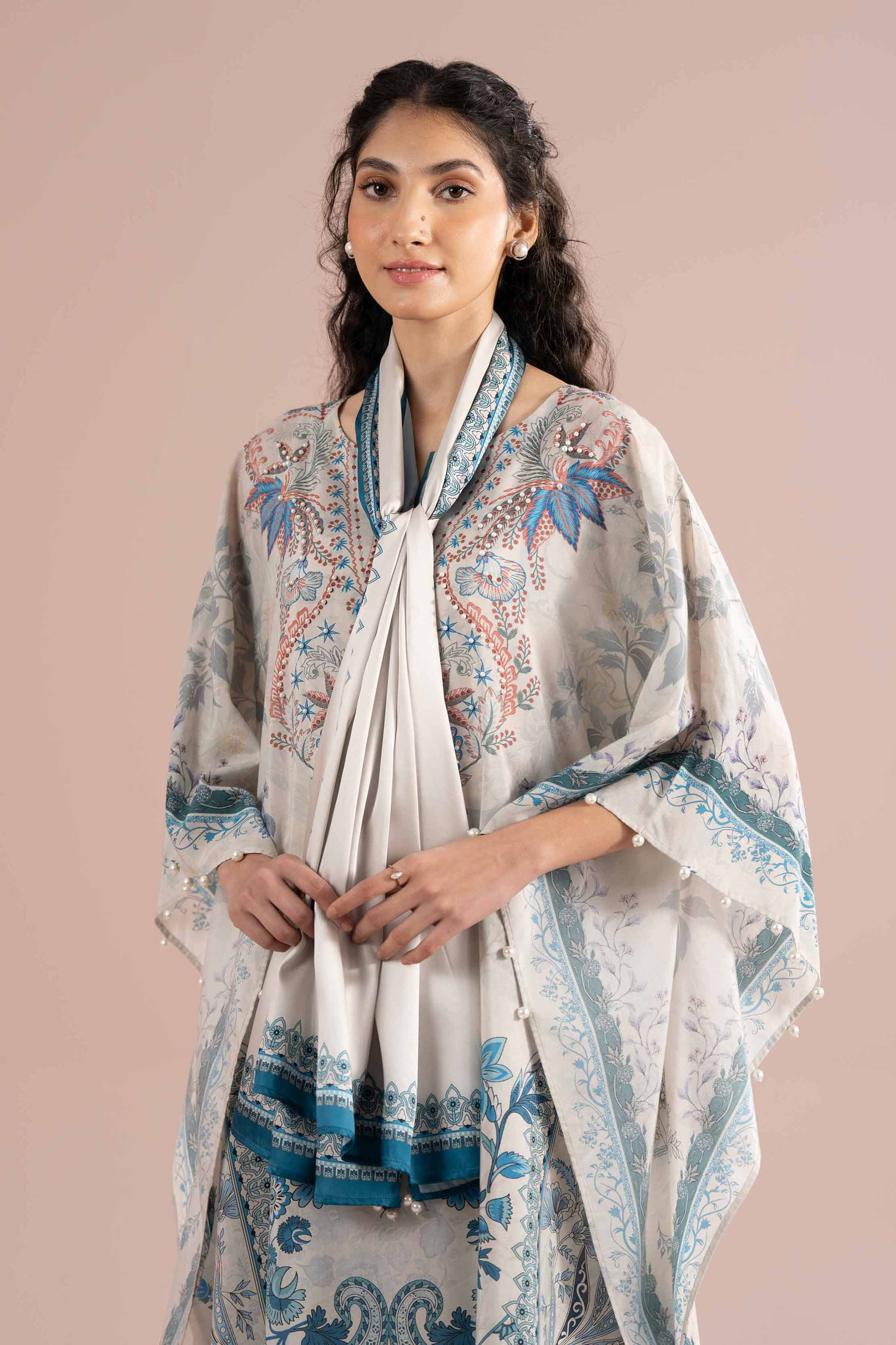 2 Piece - Printed Suit - FE26-70 Ivory Silk 2PC Printed