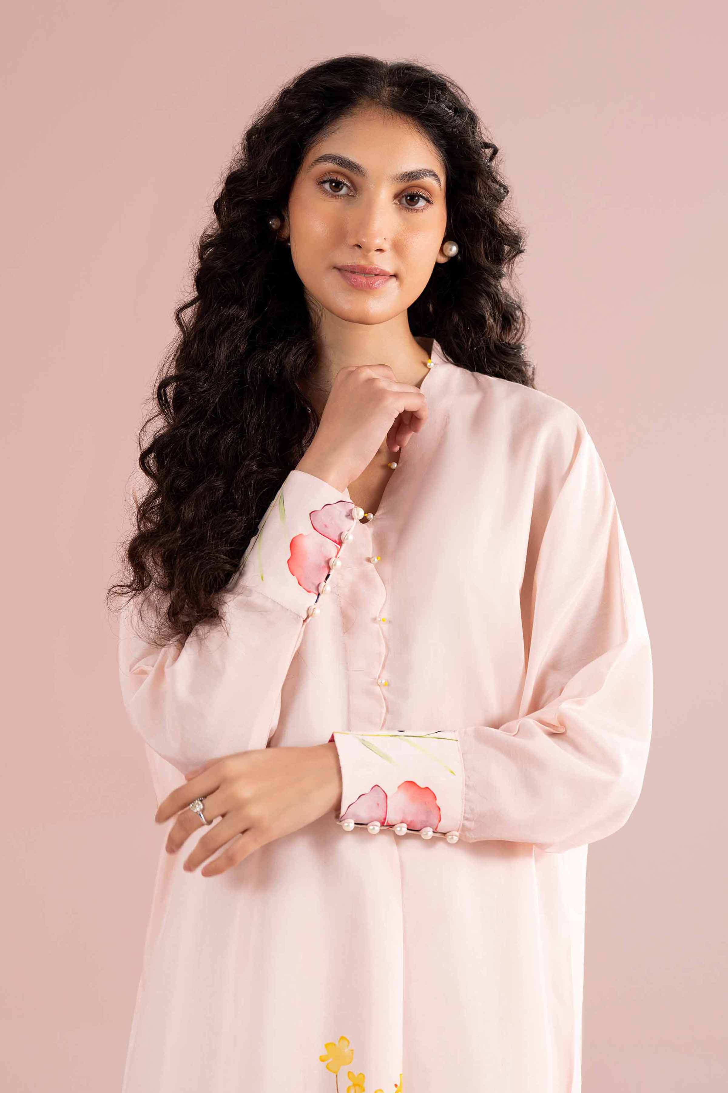 Printed Dress - FE26-71 Pink Silk 1PC Printed READY TO WEAR