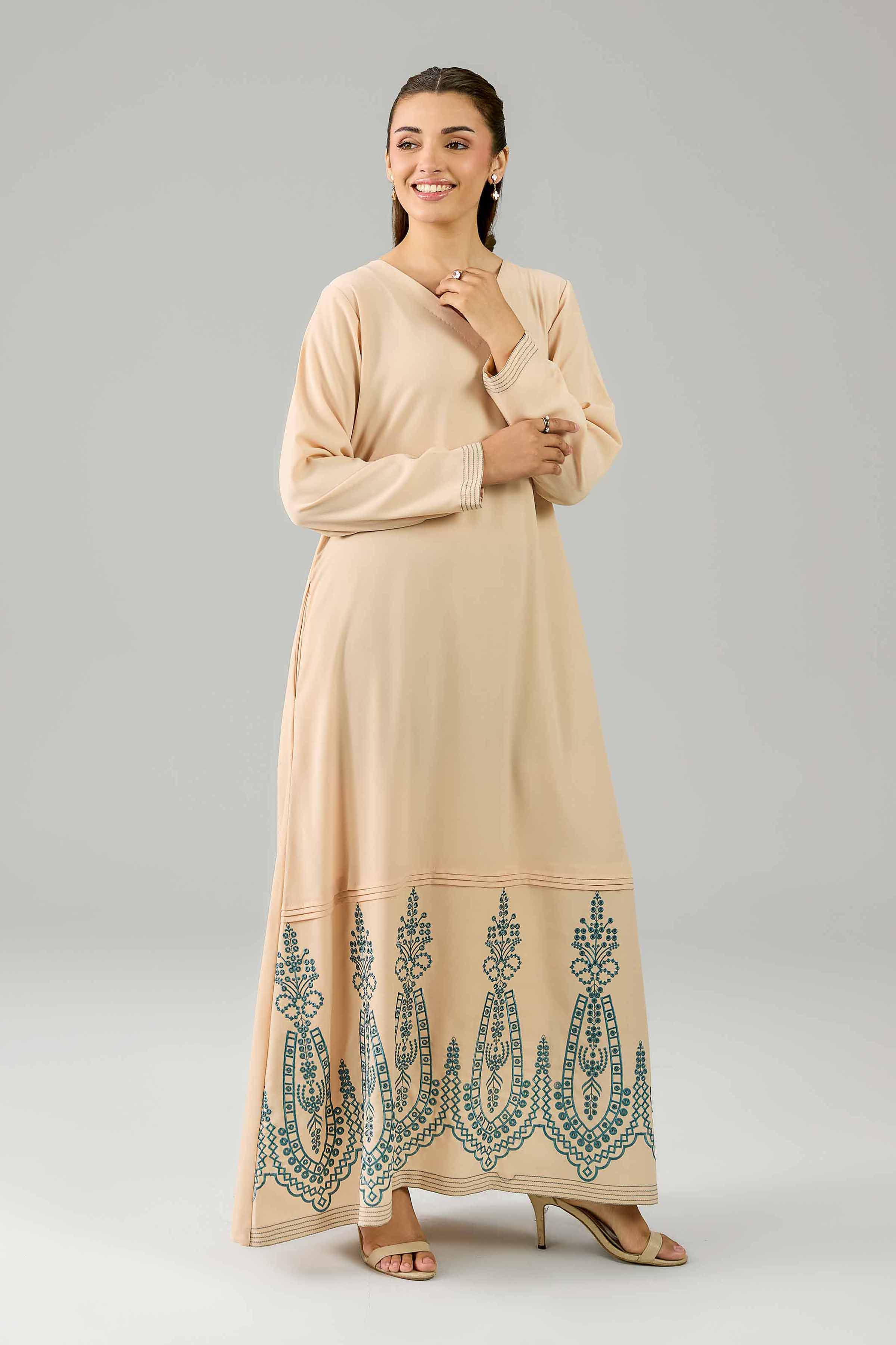 Embroidered Dress - FE26-91 Beige Georgette 1PC Embroidered