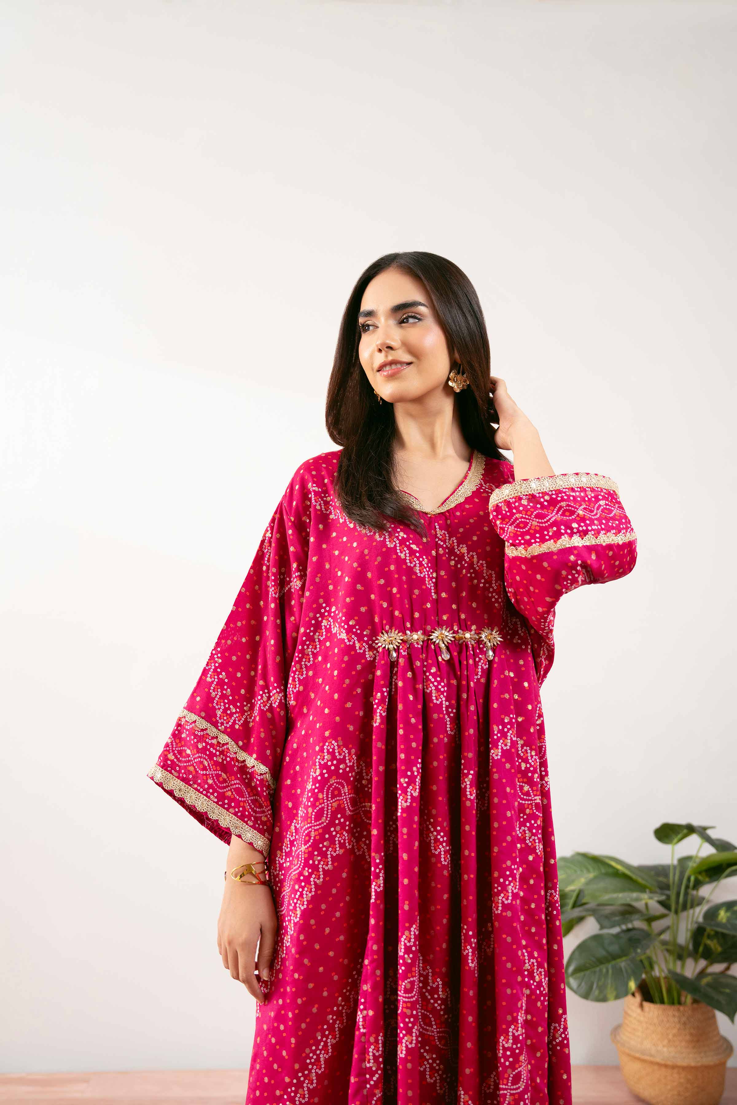 NISHATUAE - Pink Printed Monar Ready to wear Jalabiya