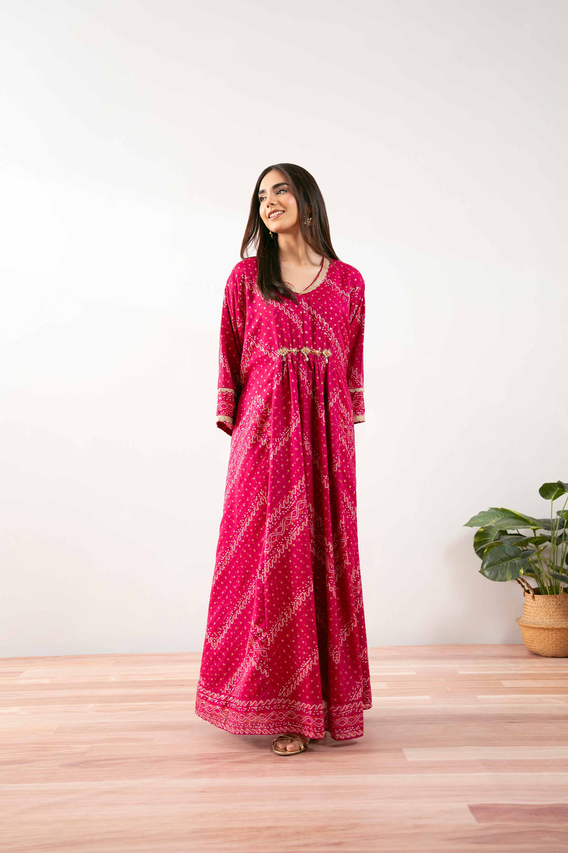 NISHATUAE - Pink Printed Monar Ready to wear Jalabiya