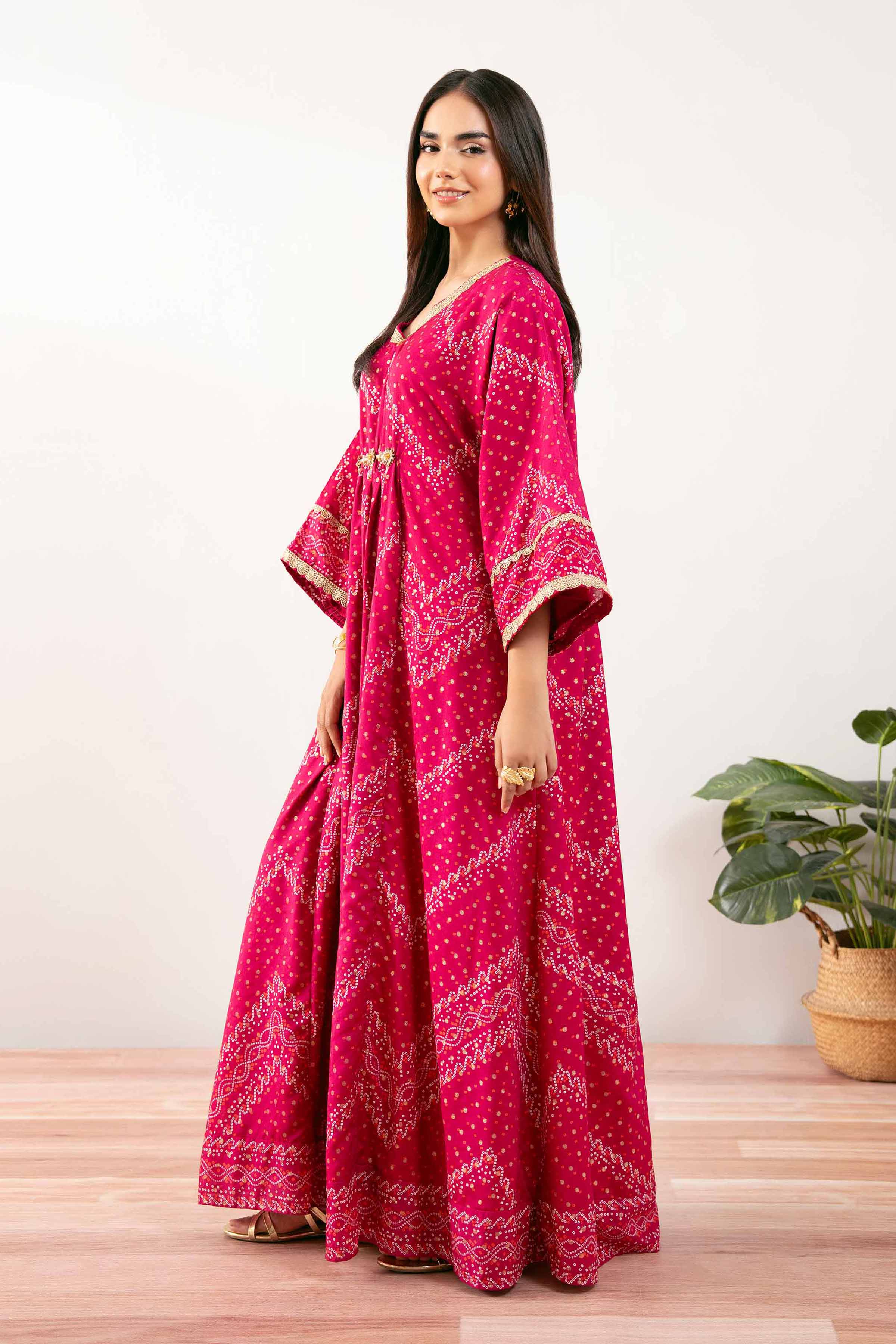 NISHATUAE - Pink Printed Monar Ready to wear Jalabiya