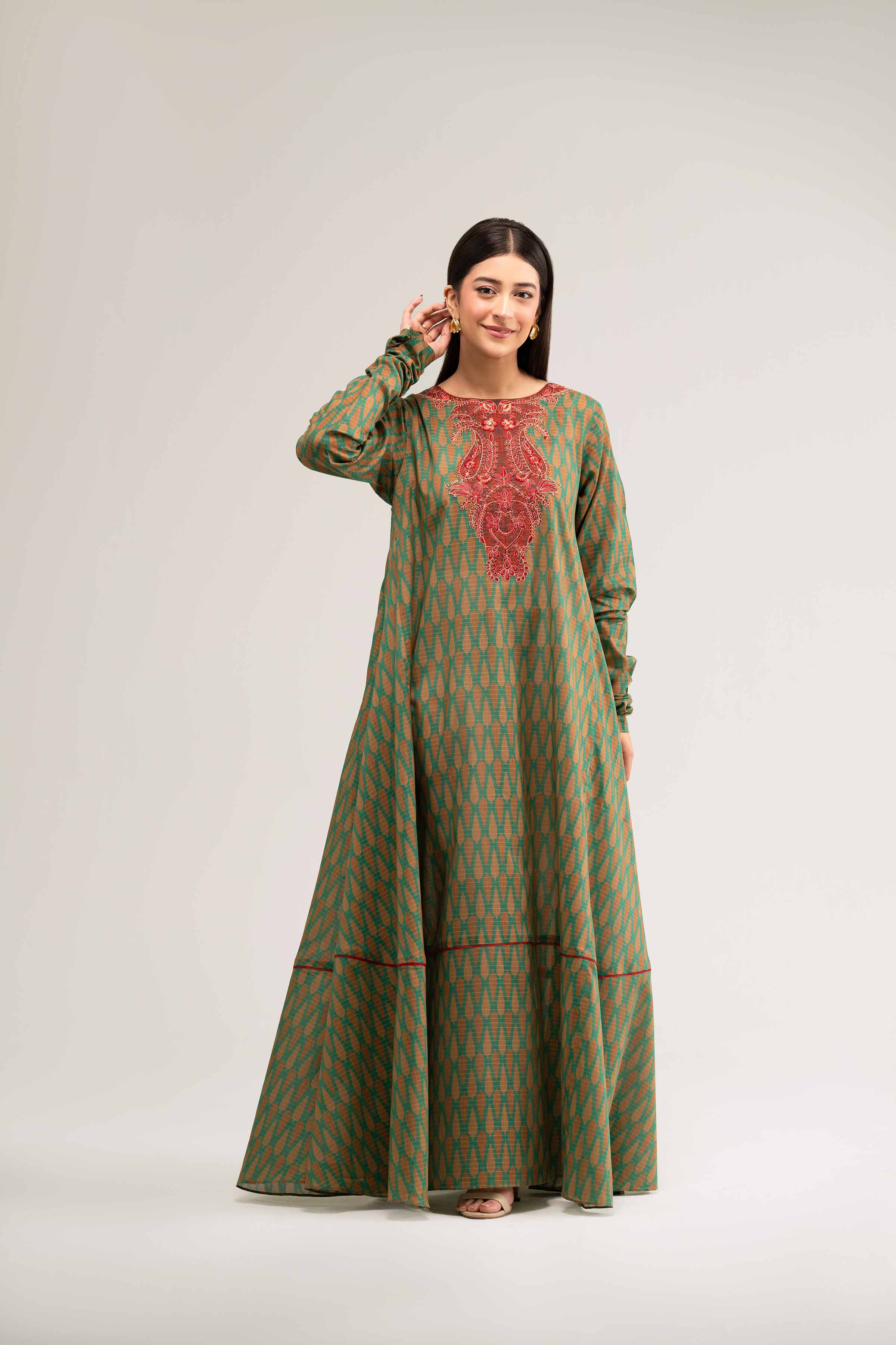 Printed Embroidered  Dress - FS25-23