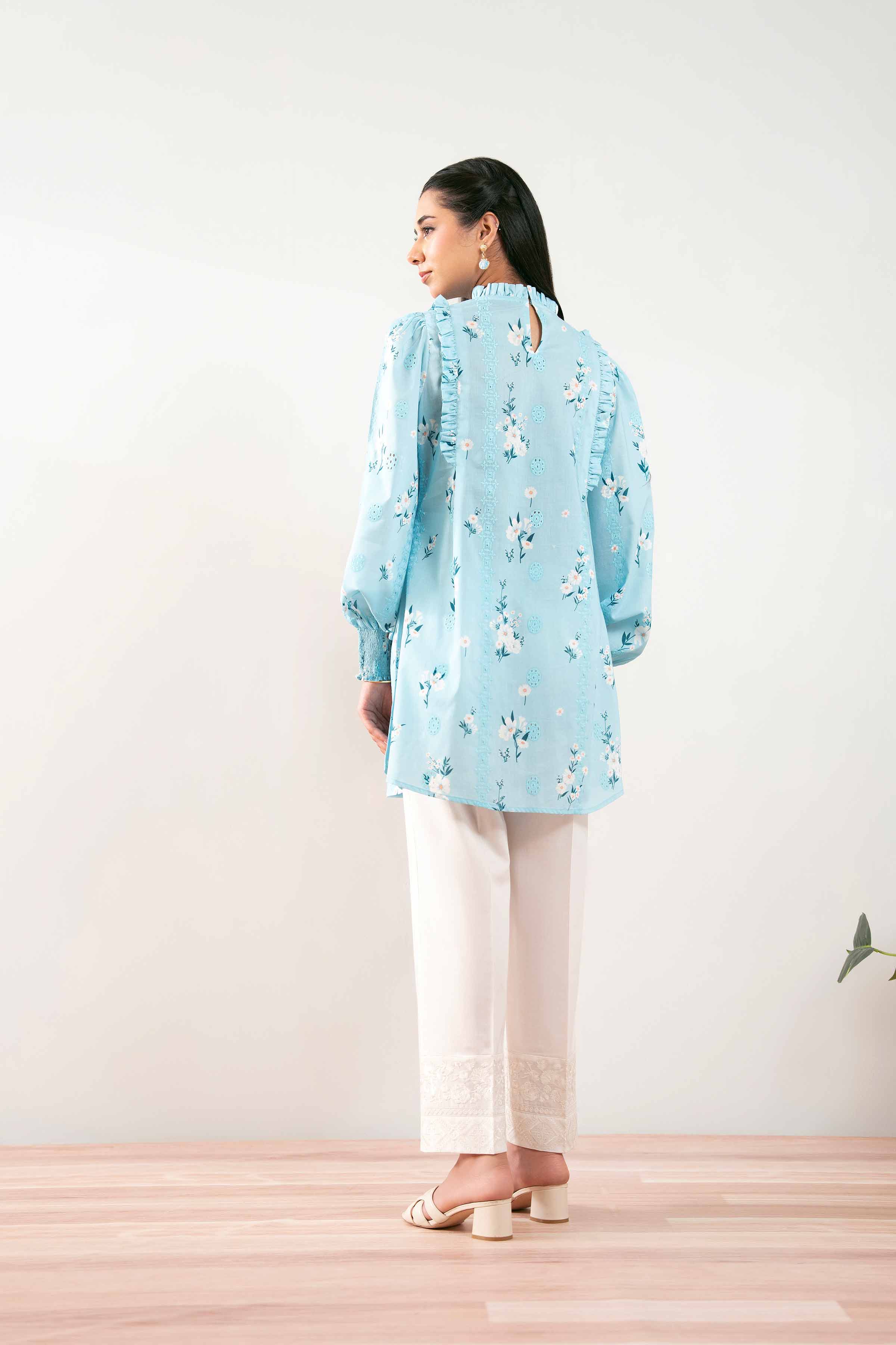 NISHATUAE - Blue Printed Chicken Kari Ready to wear Tunic