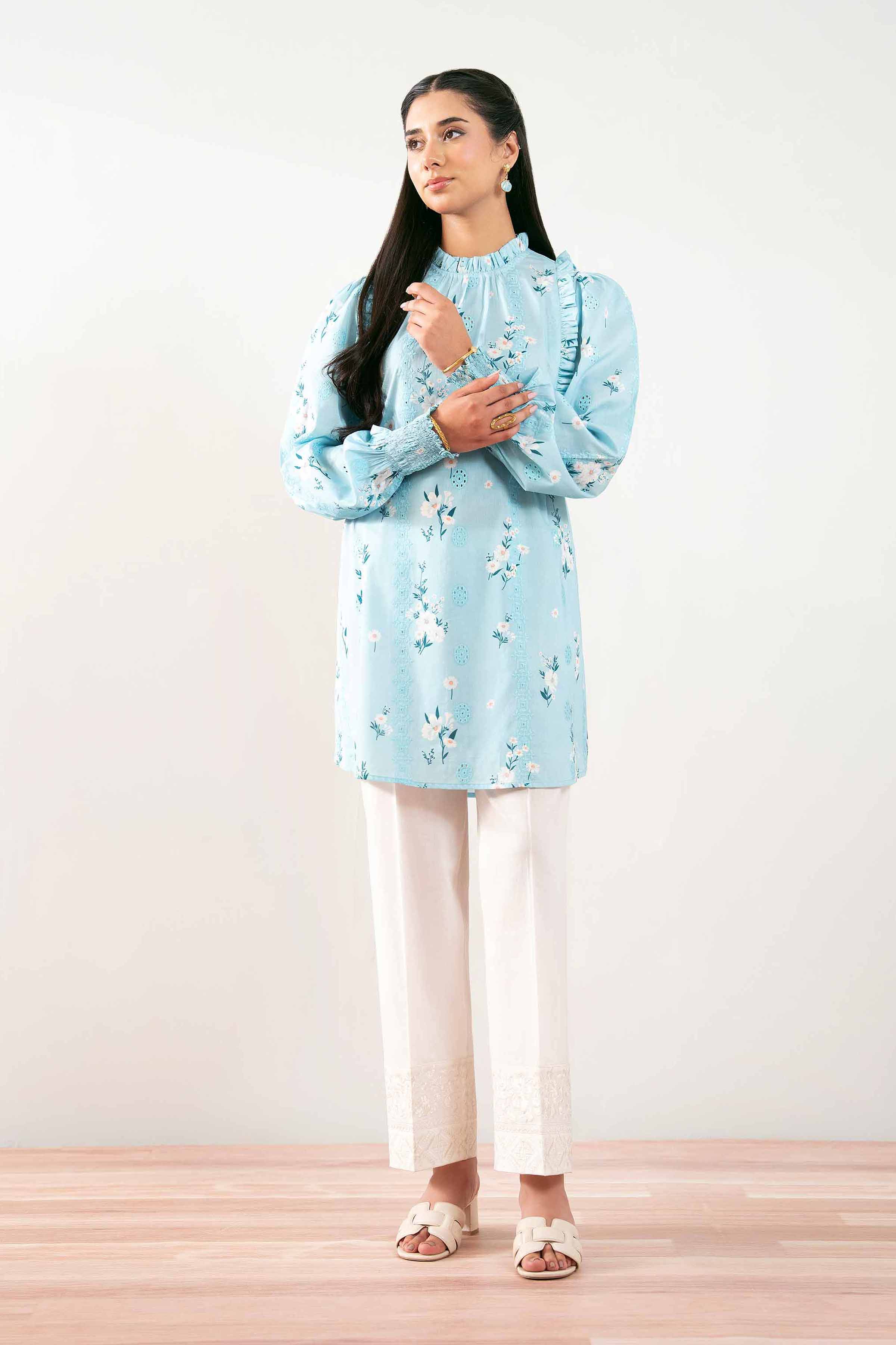 NISHATUAE - Blue Printed Chicken Kari Ready to wear Tunic