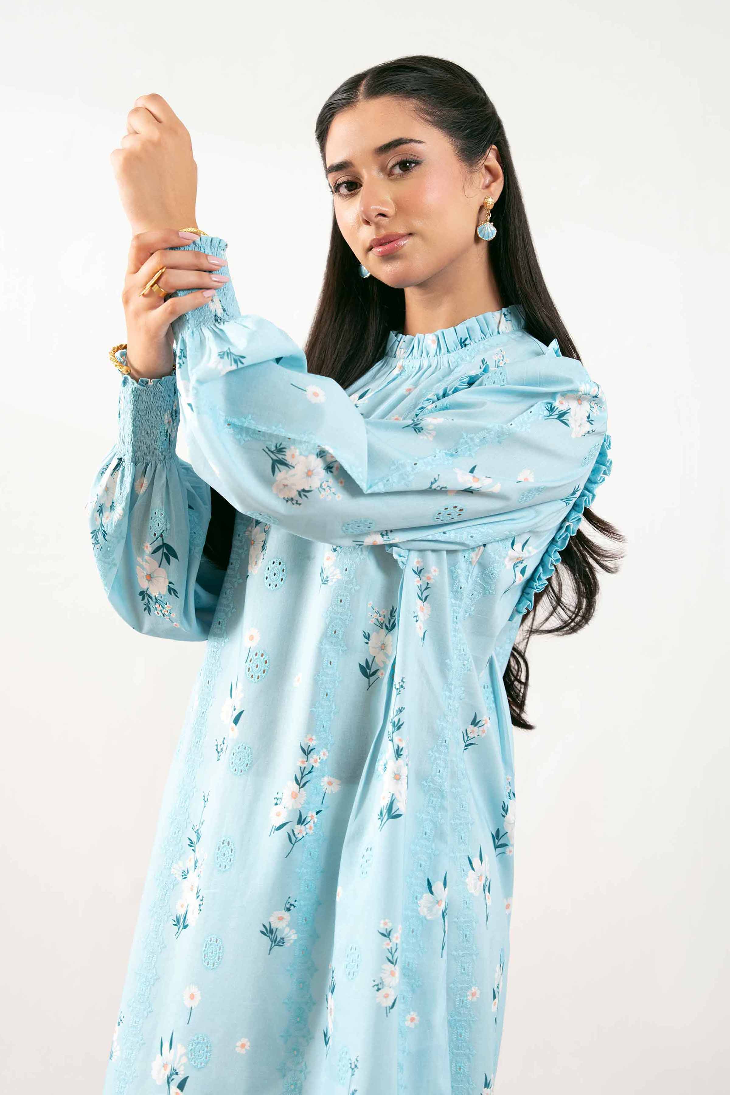 NISHATUAE - Blue Printed Chicken Kari Ready to wear Tunic