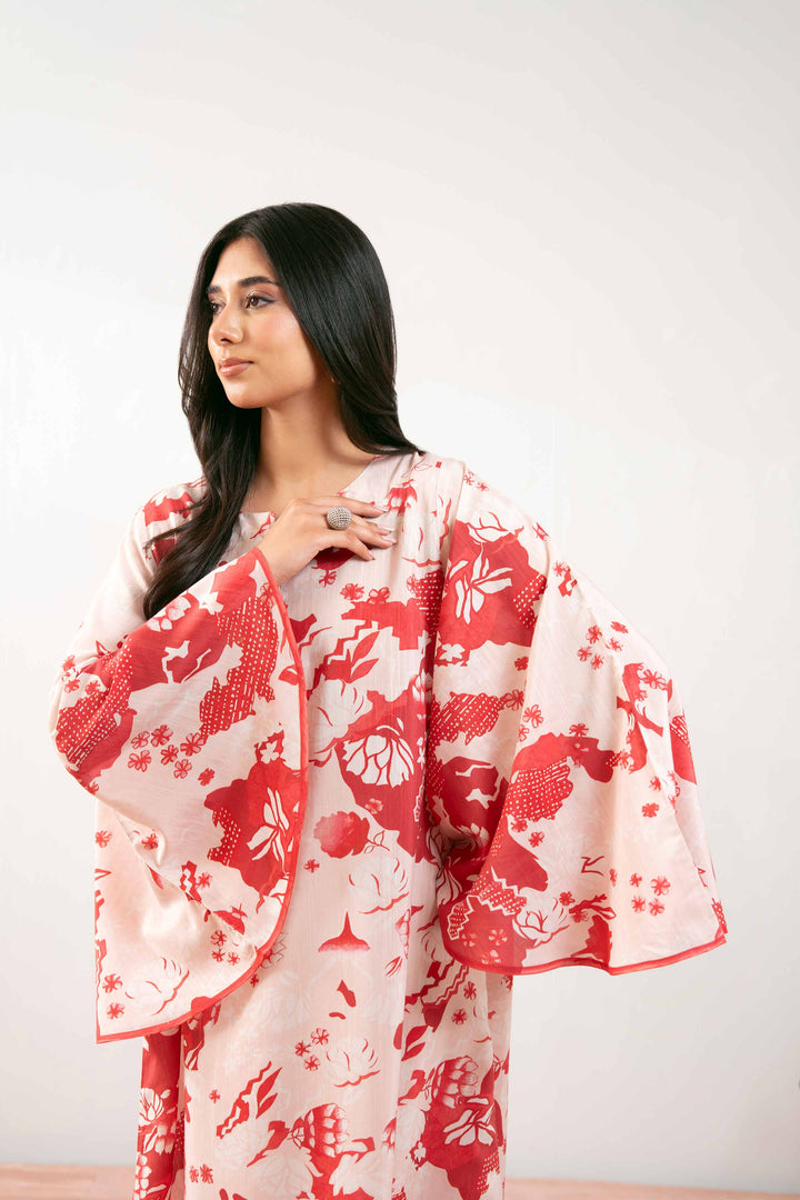 NISHATUAE - Red Printed Silk Ready to wear Shirt