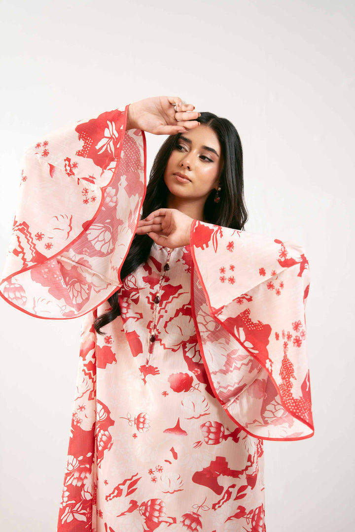 NISHATUAE - Red Printed Silk Ready to wear Shirt