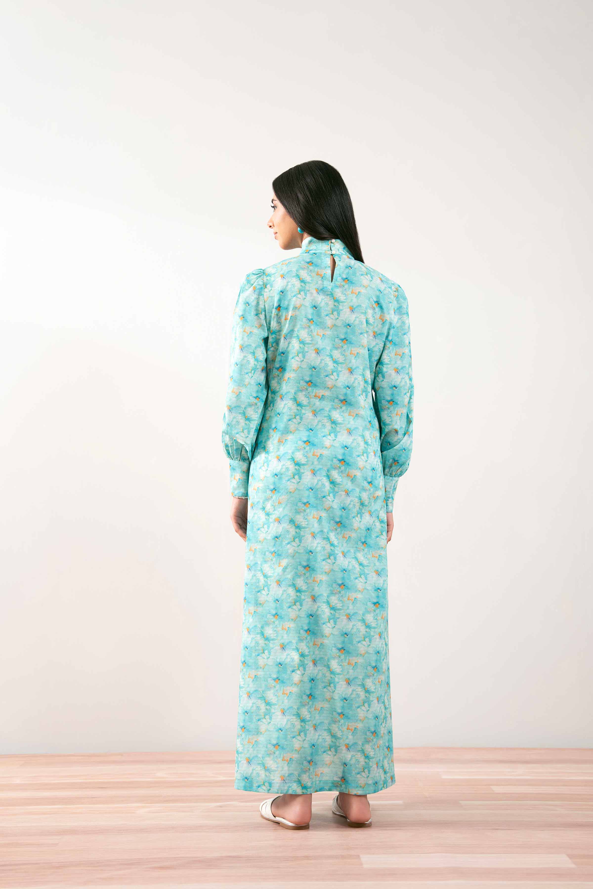 NISHATUAE - Blue Printed Lawn Ready to wear Jalabiya