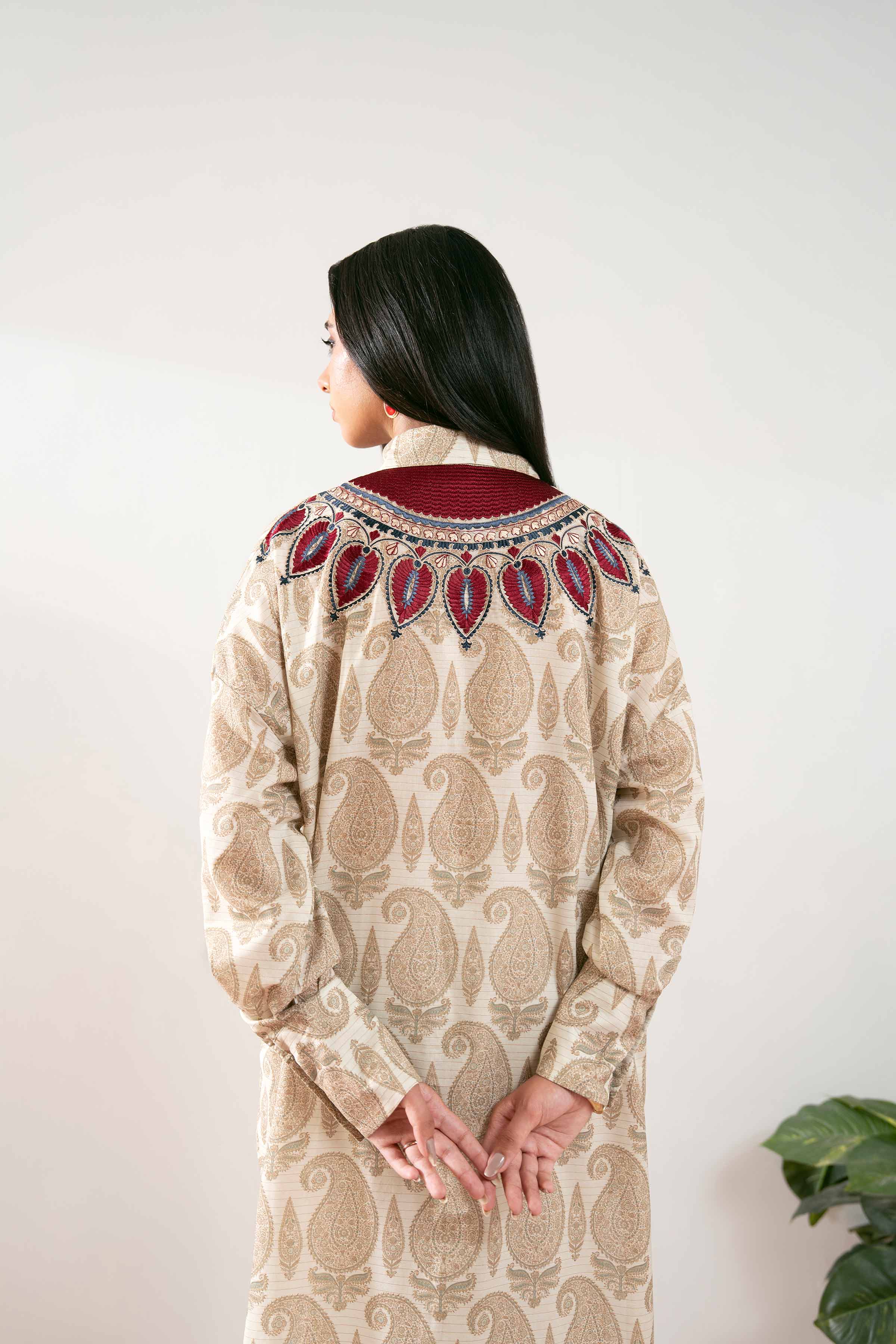 NISHATUAE - Beige Embroidered Lawn Ready to wear Shirt