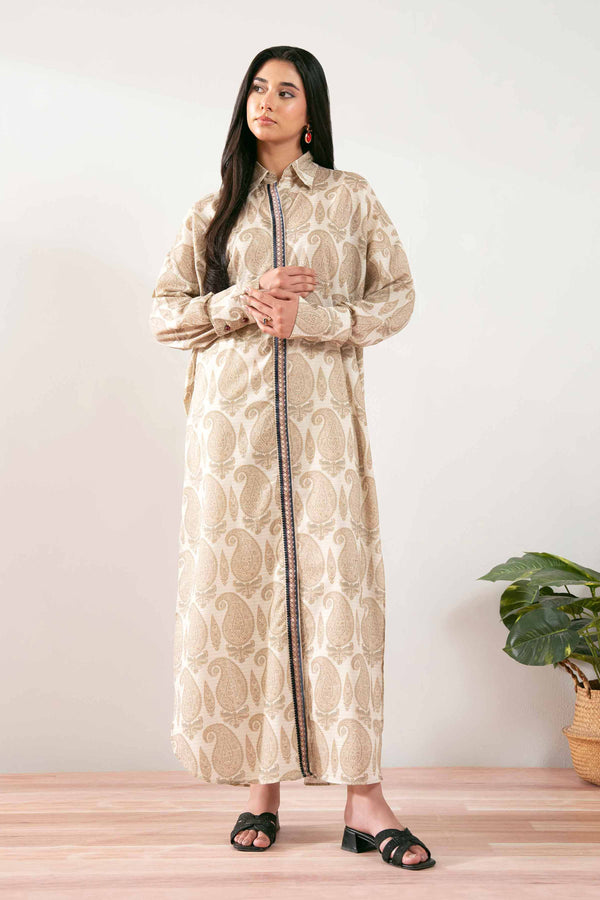 NISHATUAE - Beige Embroidered Lawn Ready to wear Shirt
