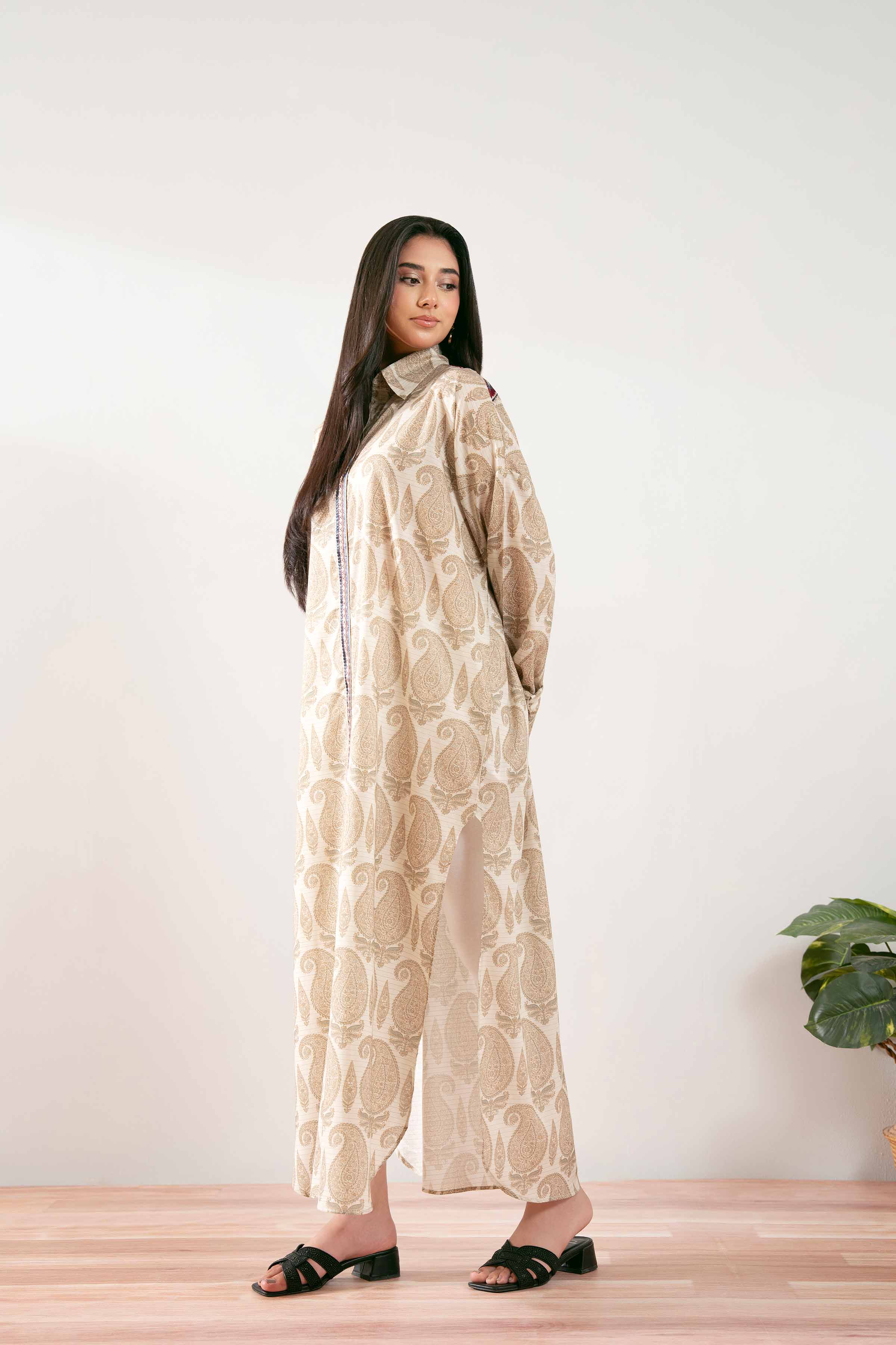 NISHATUAE - Beige Embroidered Lawn Ready to wear Shirt