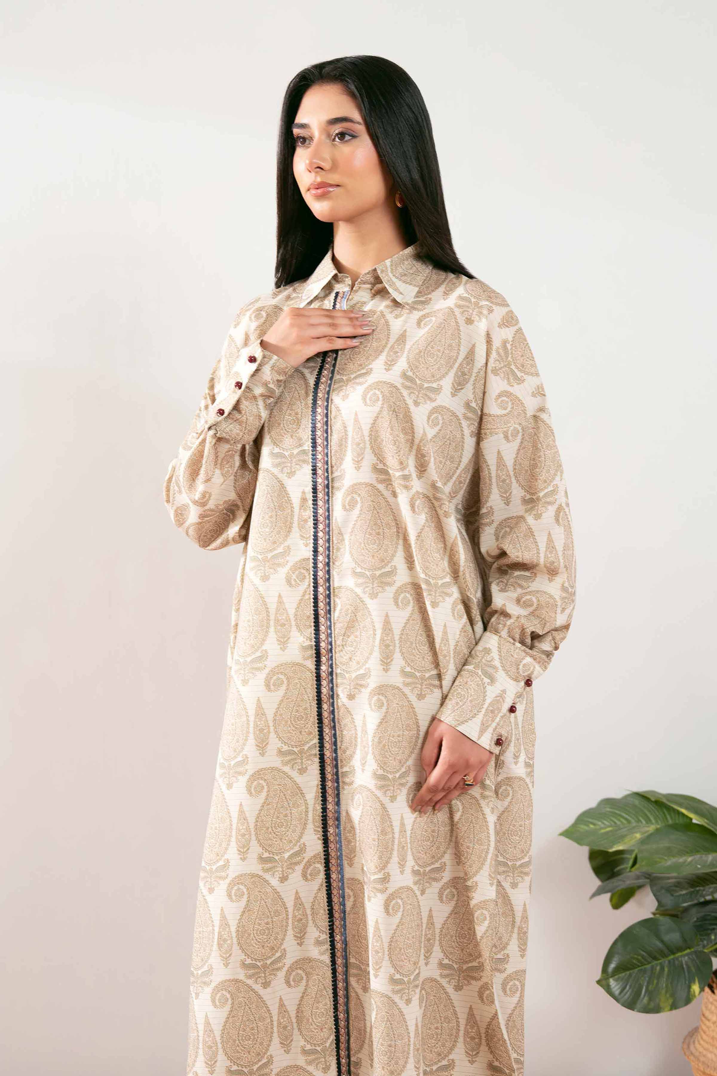 NISHATUAE - Beige Embroidered Lawn Ready to wear Shirt