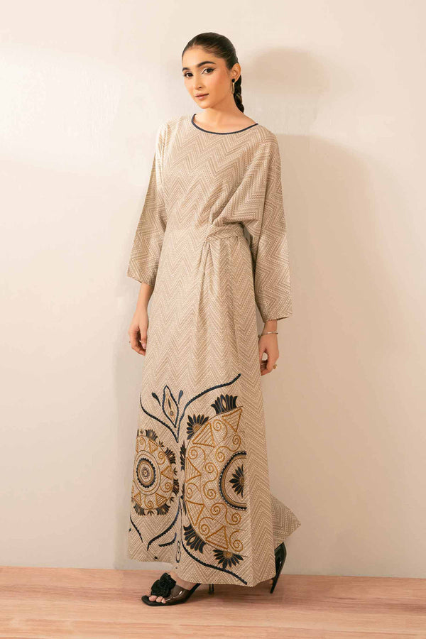 NISHATUAE - Beige Embroidered Lawn Ready to wear Jalabiya
