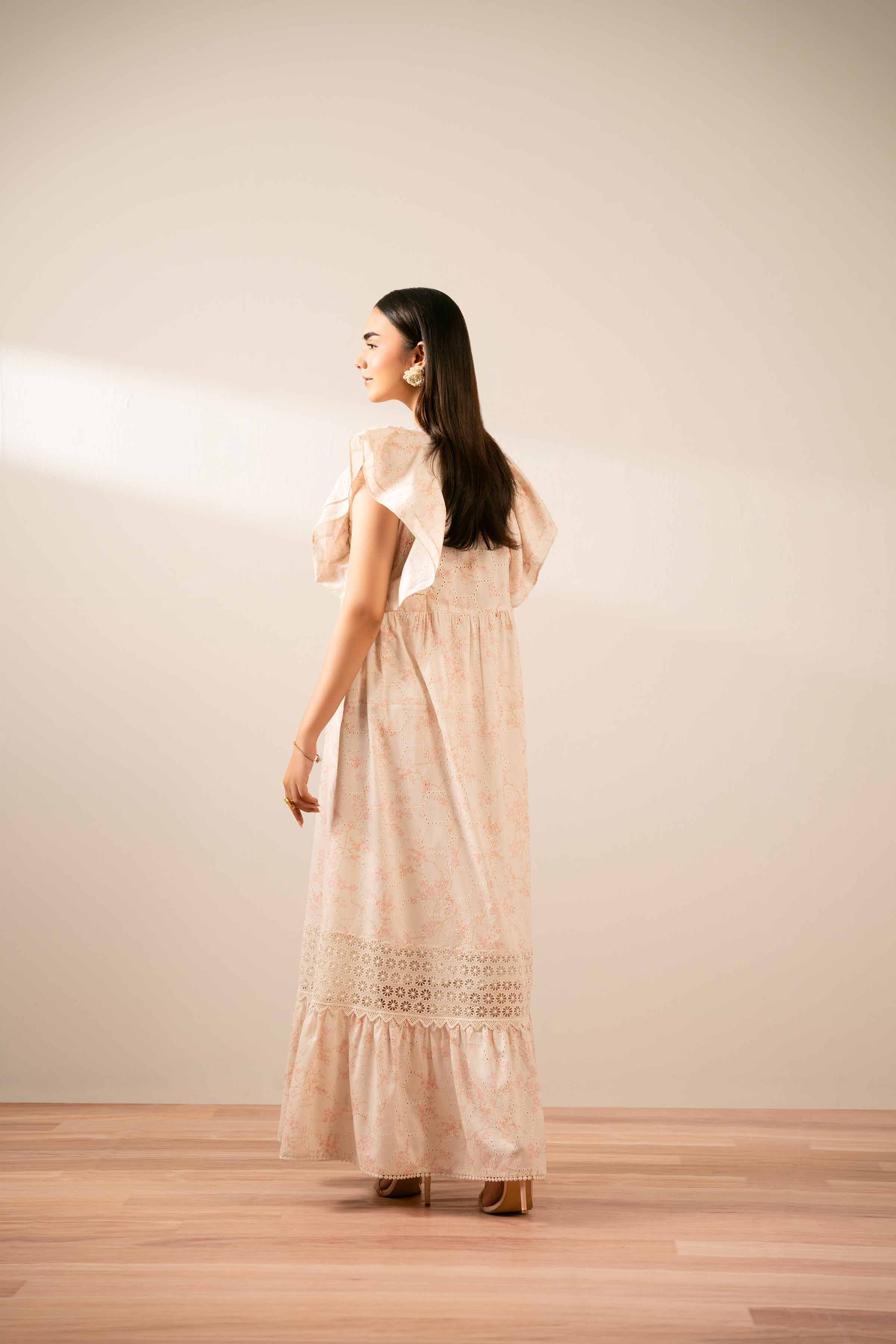 NISHATUAE - Pink Printed Chicken Kari Ready to wear Jalabiya