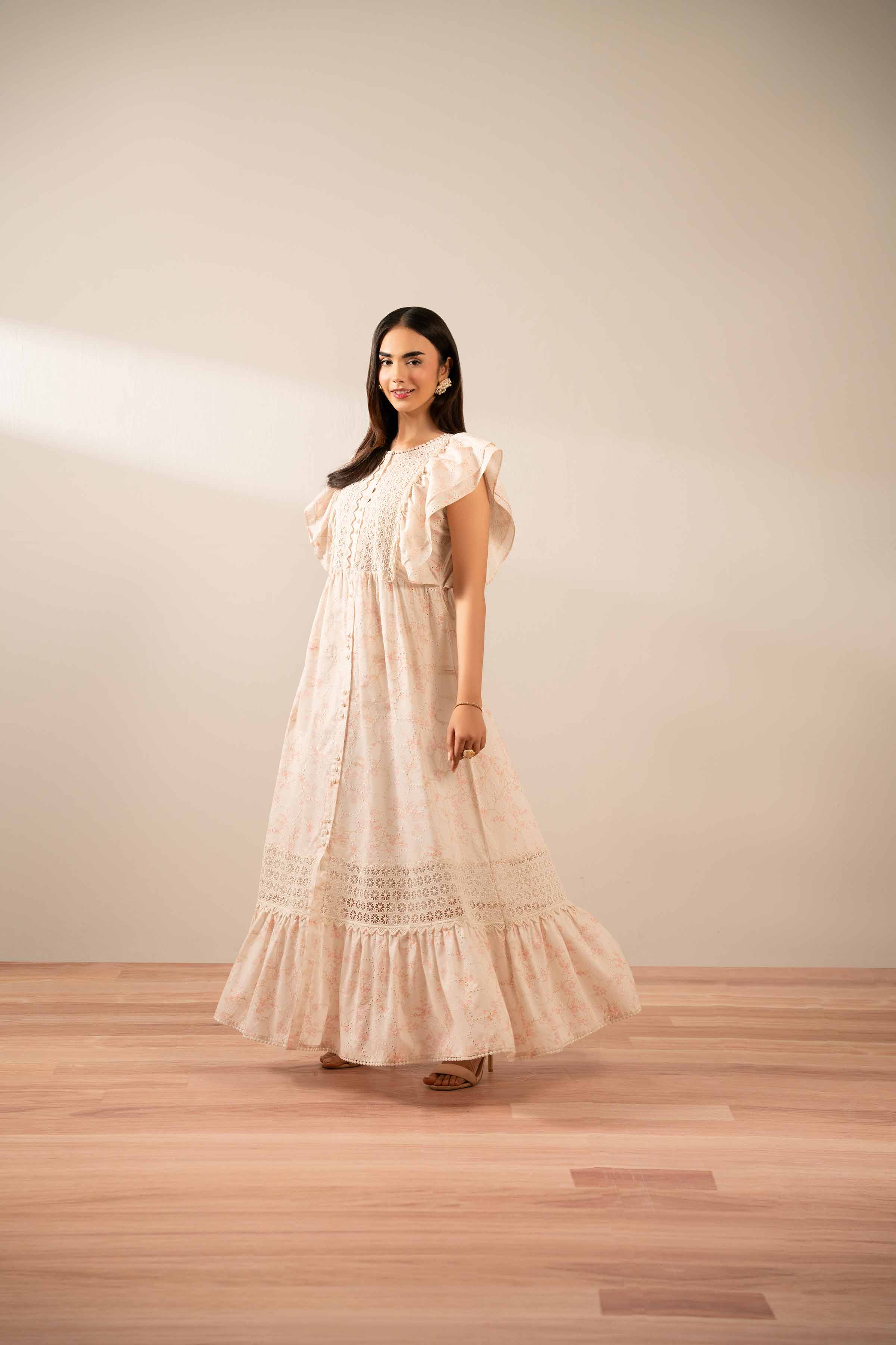 NISHATUAE - Pink Printed Chicken Kari Ready to wear Jalabiya