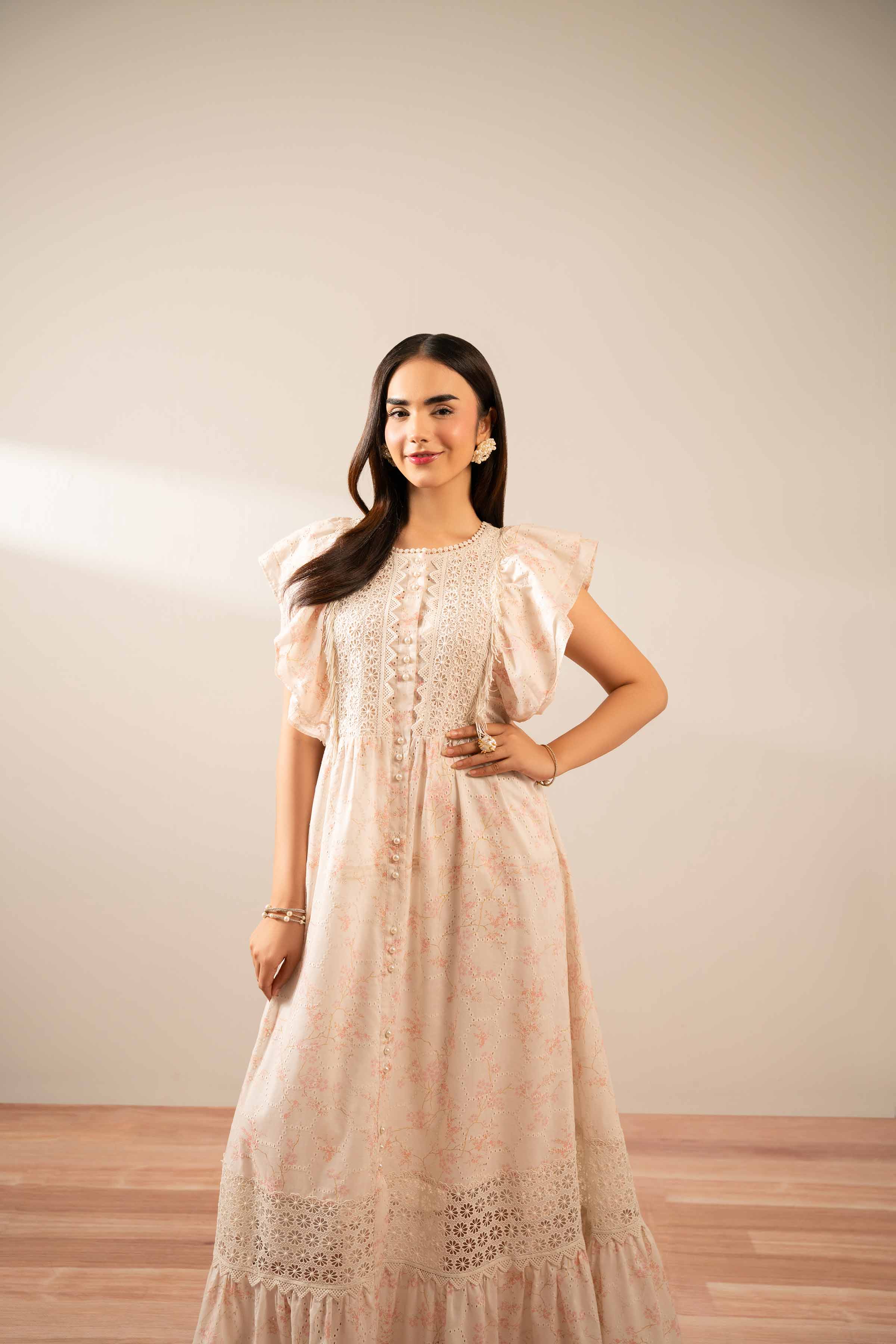 NISHATUAE - Pink Printed Chicken Kari Ready to wear Jalabiya