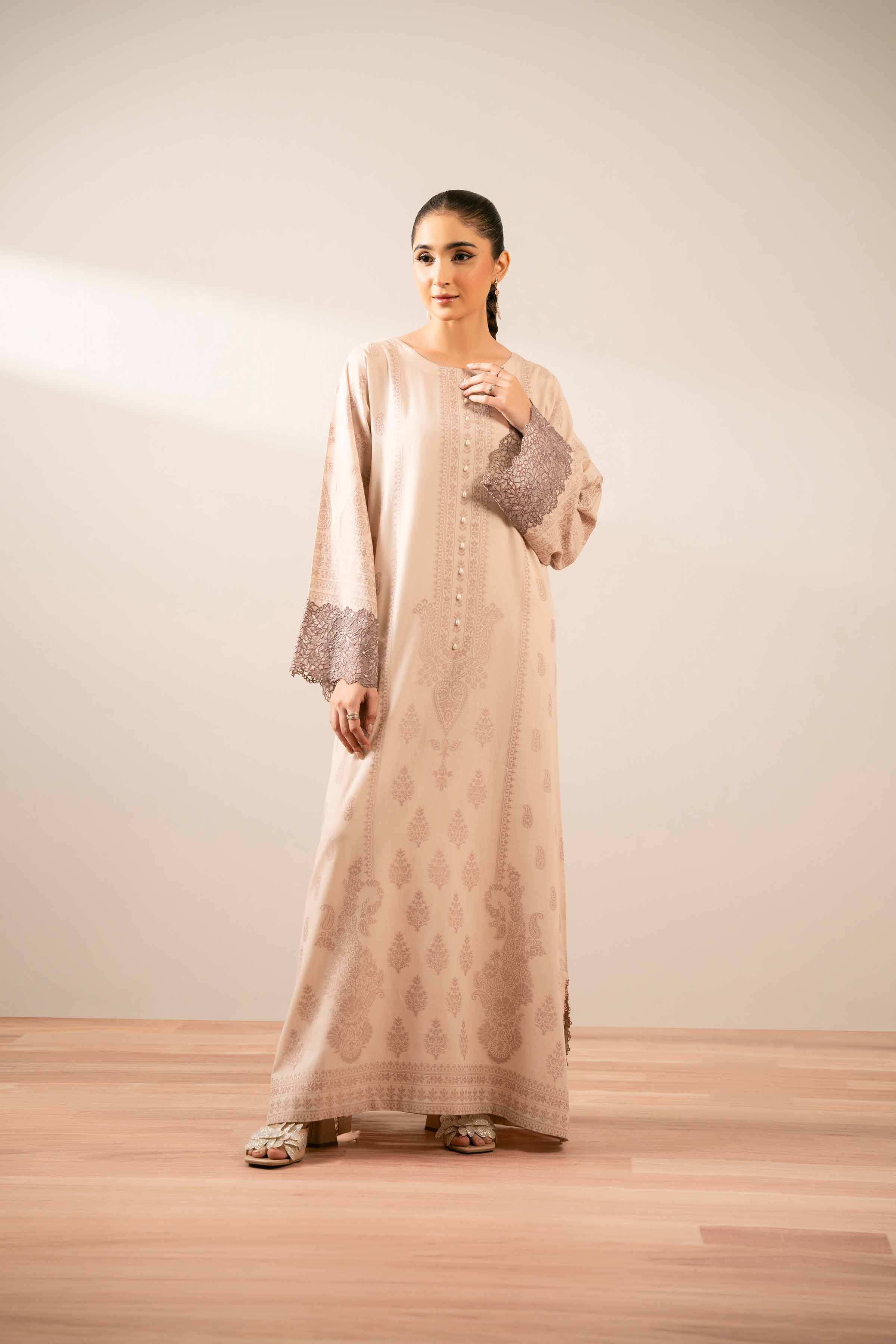 NISHATUAE - Purple Embroidered Jacquard Ready to wear Shirt
