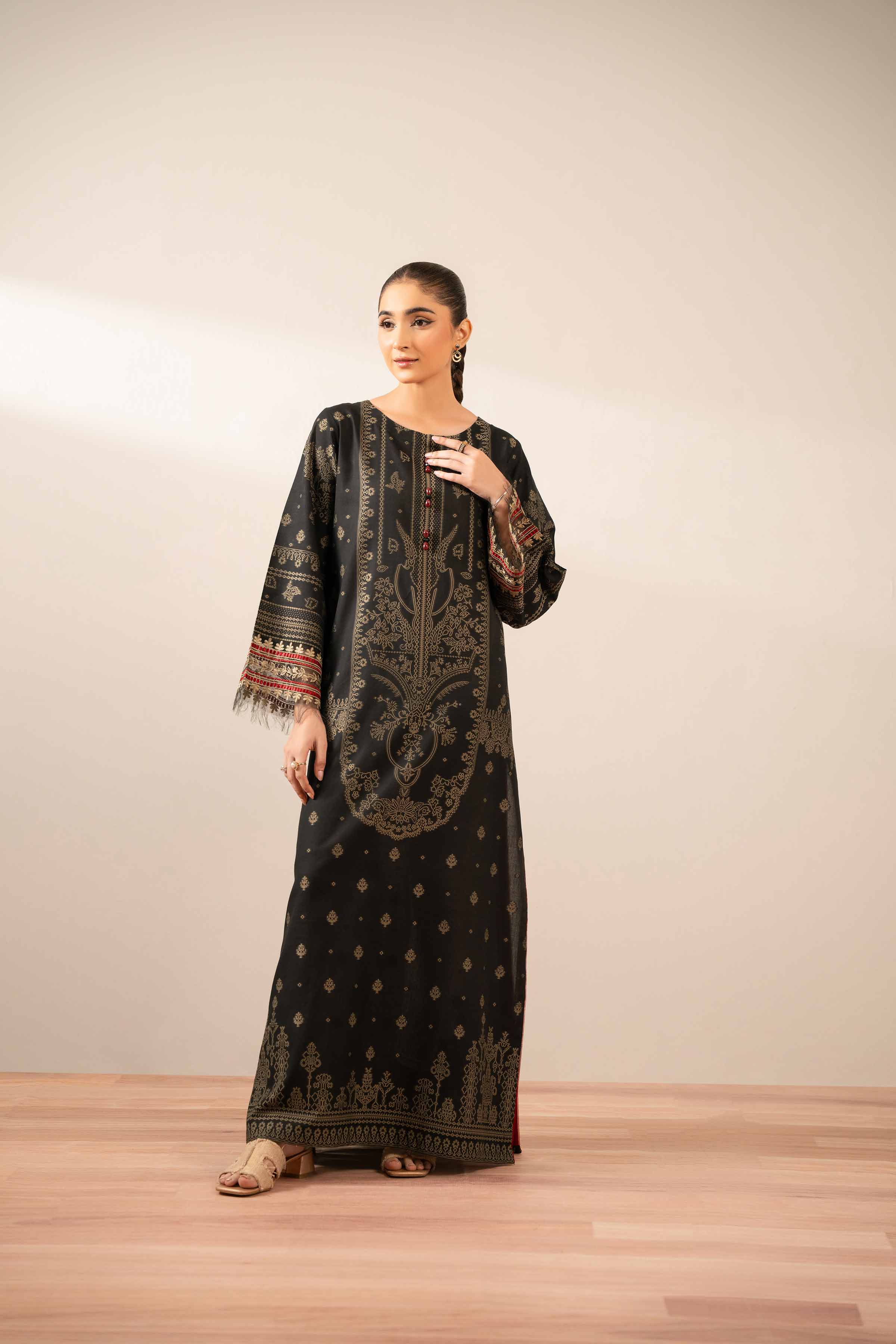 NISHATUAE - Black Embroidered Jacquard Ready to wear Shirt