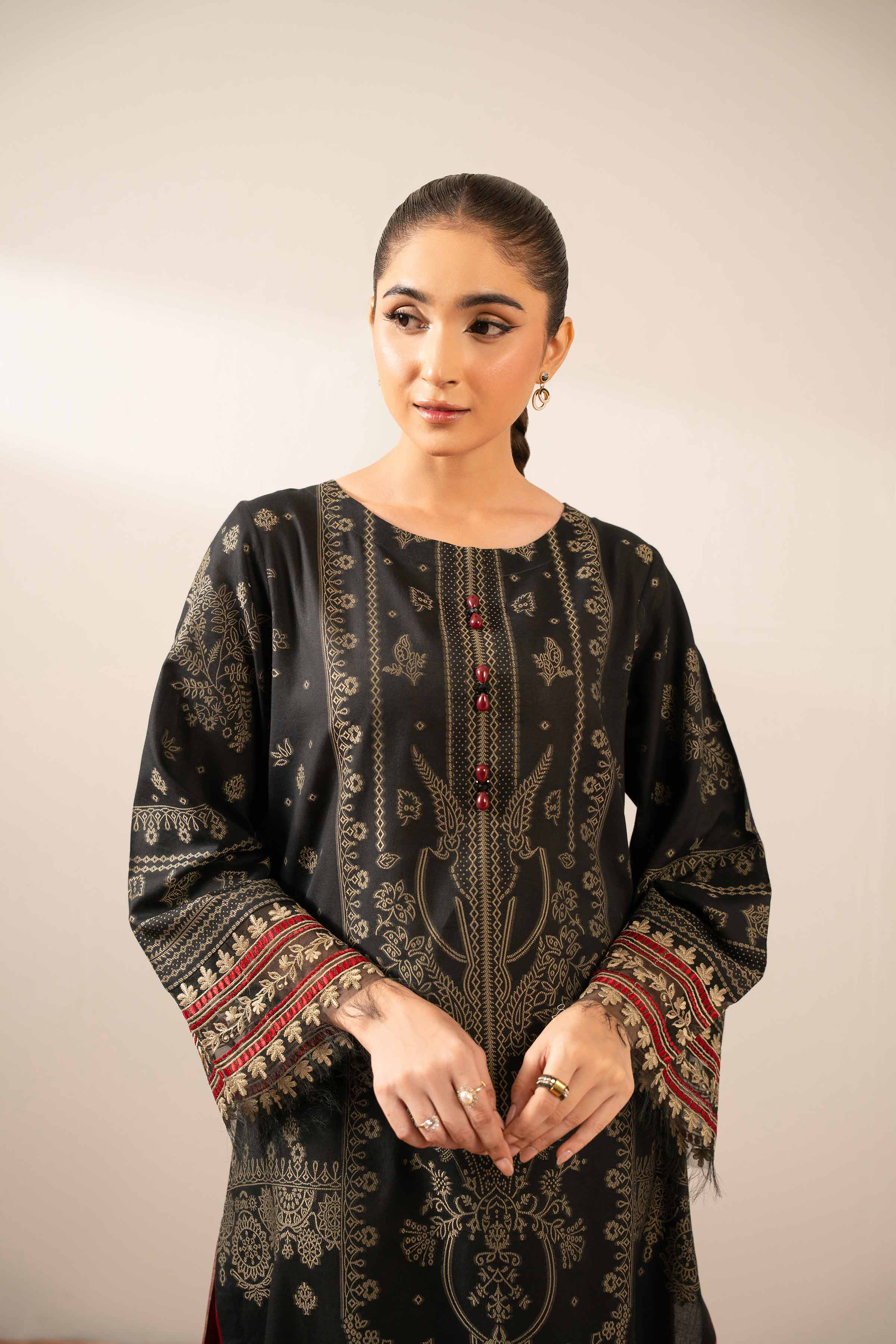 NISHATUAE - Black Embroidered Jacquard Ready to wear Shirt