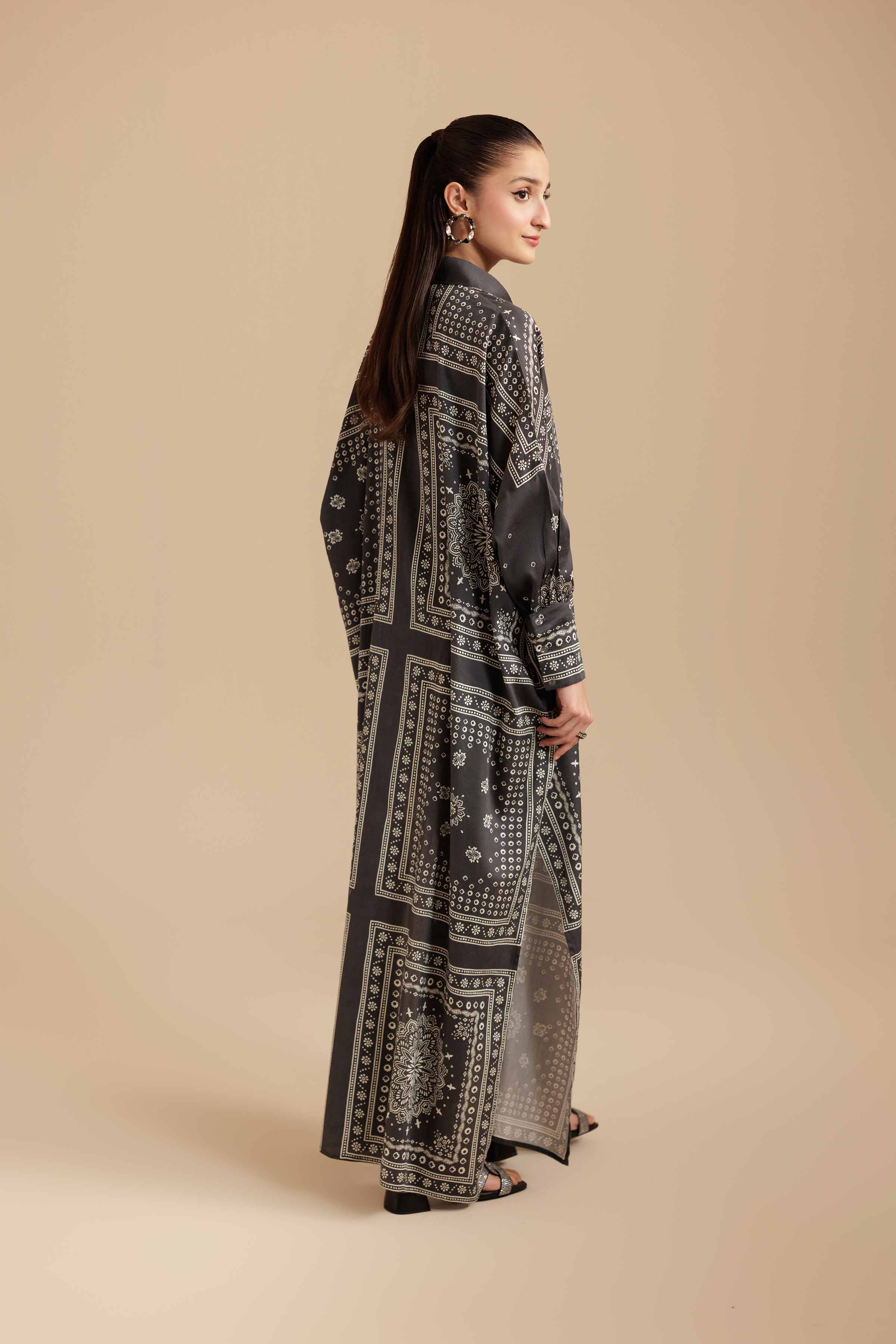 NISHATUAE - Brown Printed Satin Ready to wear Shirt