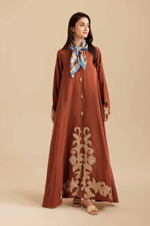 NISHATUAE - Brown Embroidered Silk 2-piece Ready to wear Dress