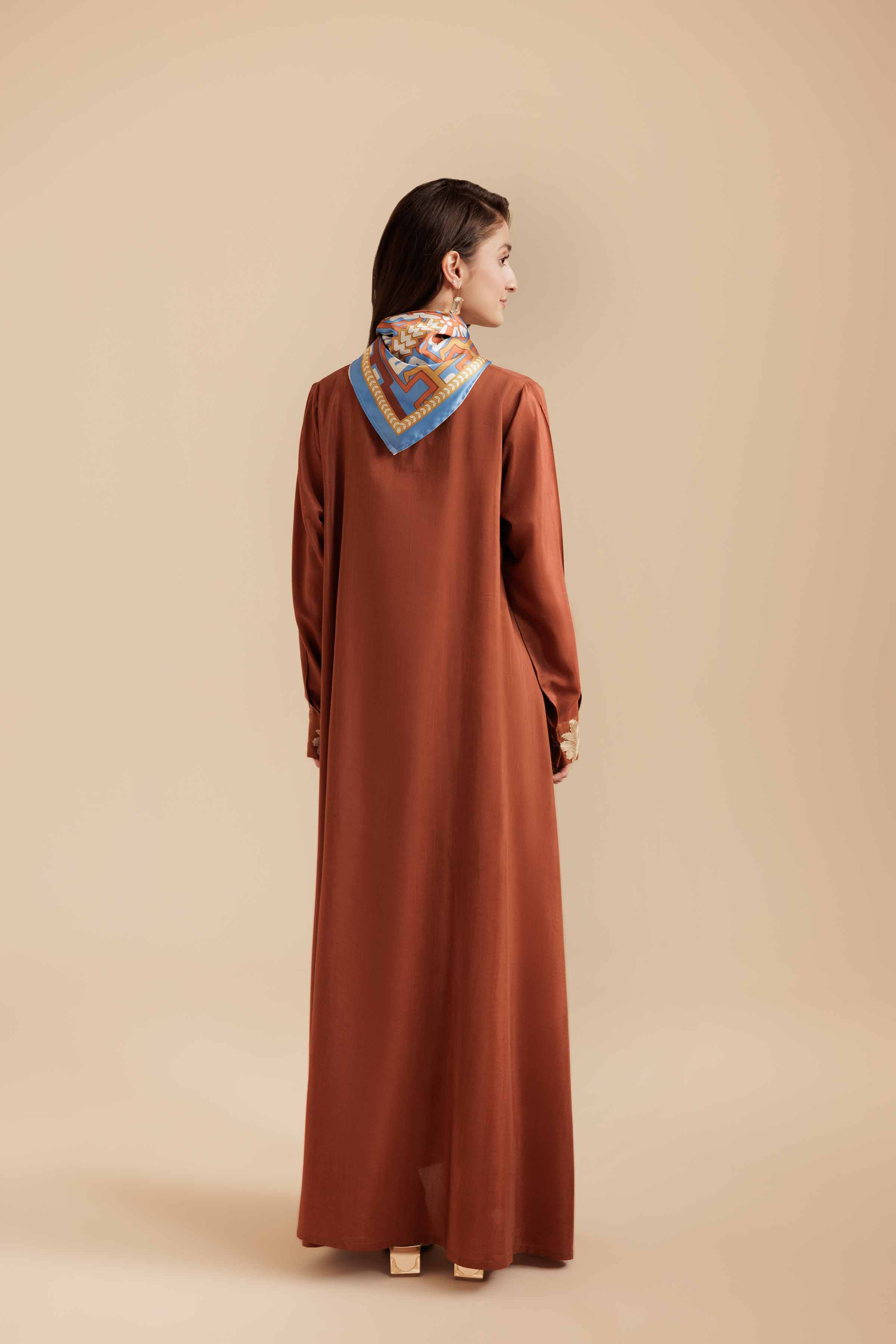 NISHATUAE - Brown Embroidered Silk 2-piece Ready to wear Dress