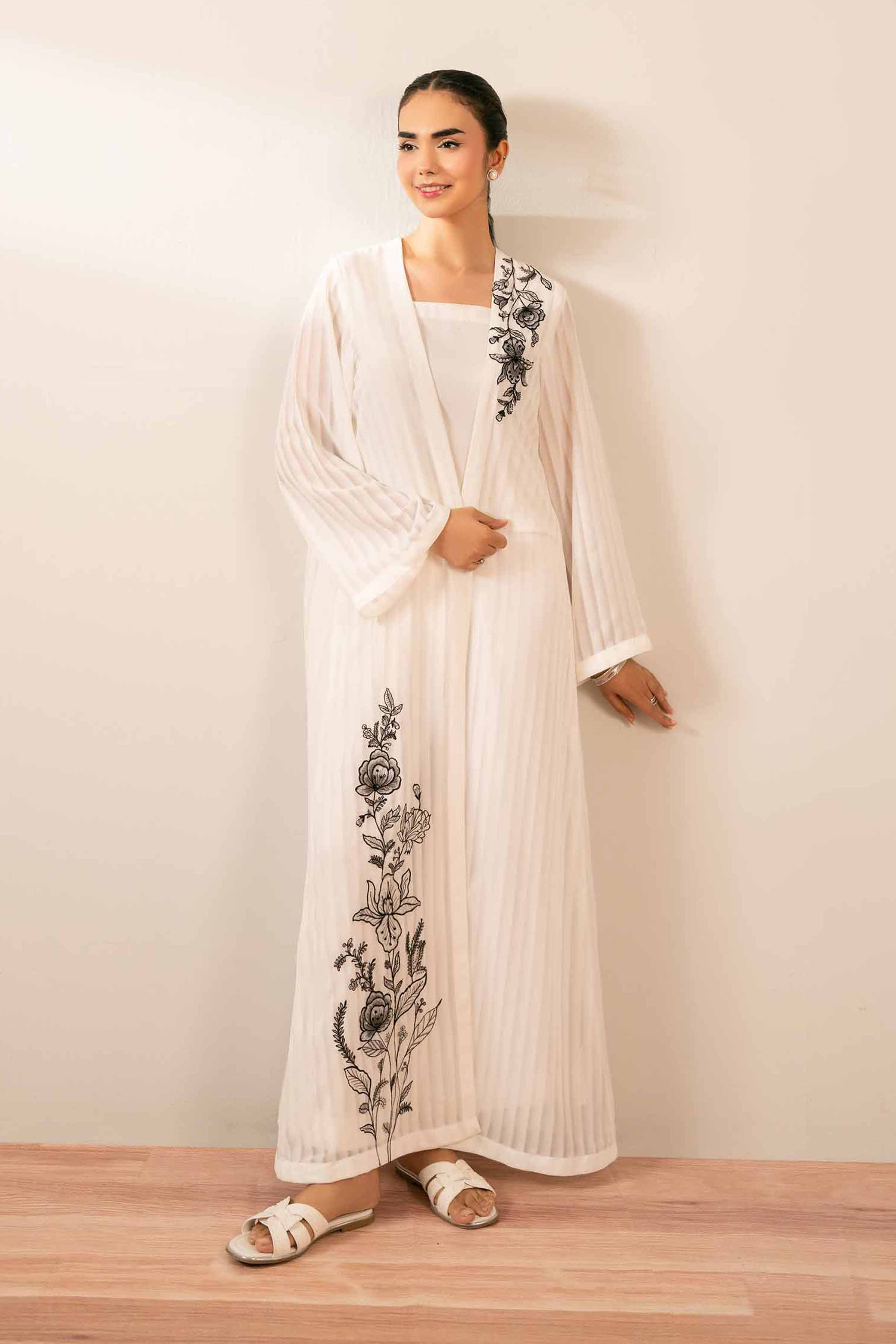 NISHATUAE - White Embroidered Chiffon 3-piece Ready to wear Suit
