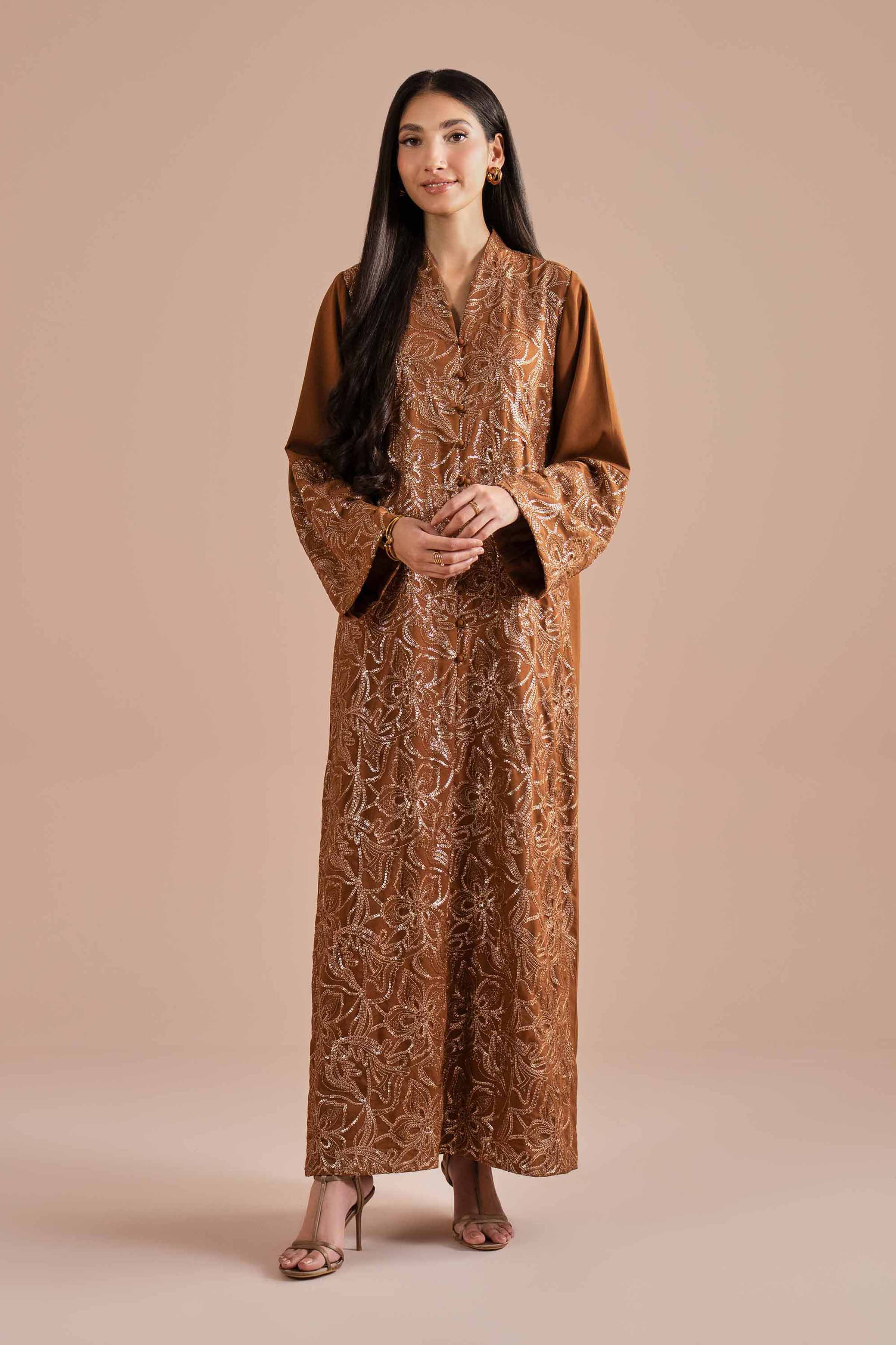 Embroidered Dress - FS26-05 Brown Georgette 1PC Embroidered READY TO WEAR