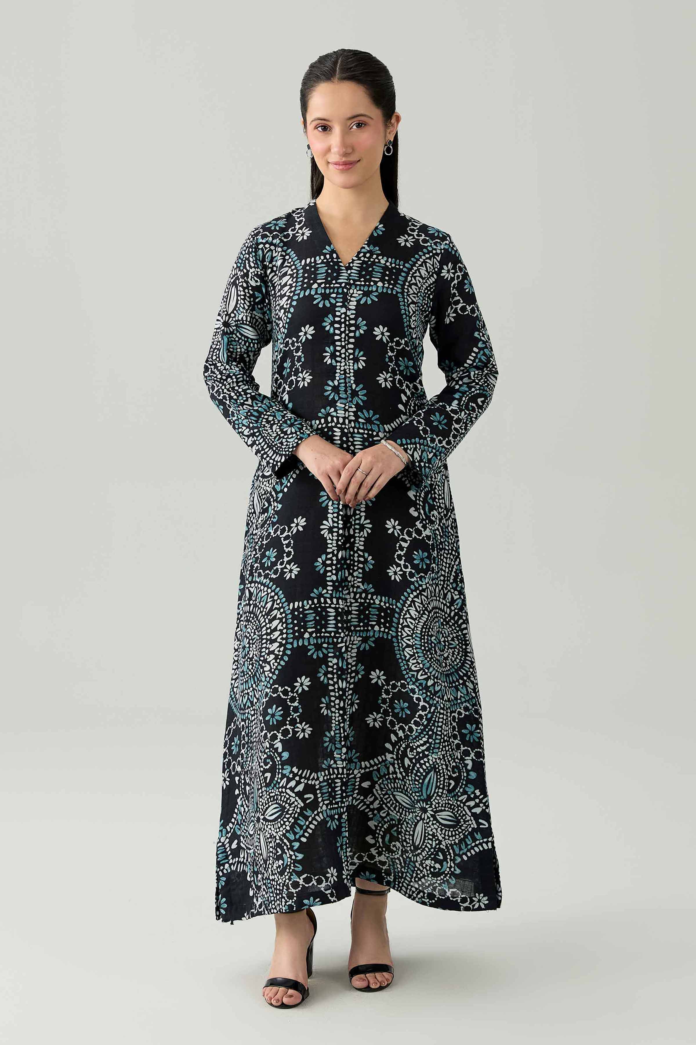 Printed Dress - FS26-08 Black  Dobby  1PC Printed