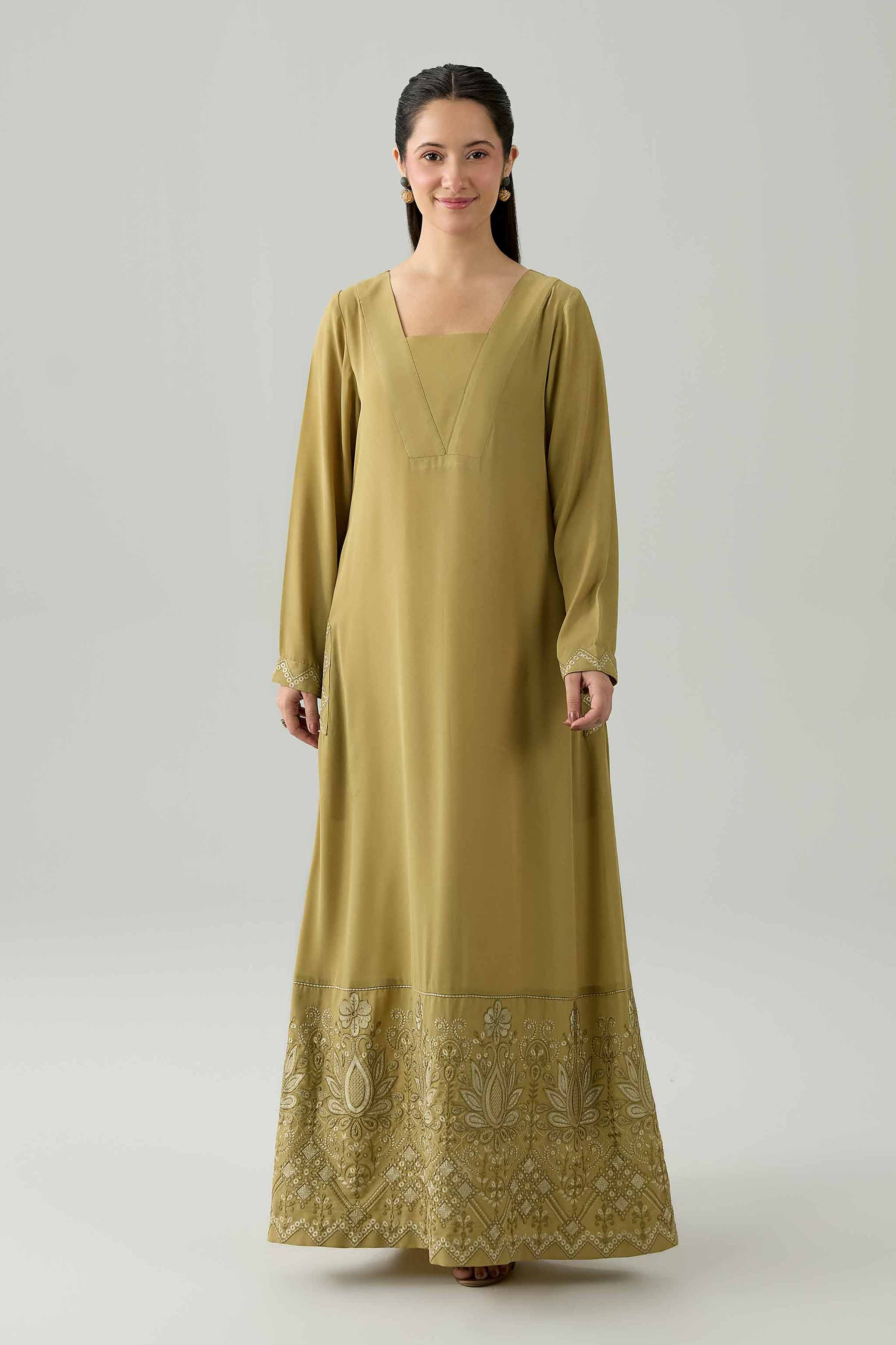 Embroidered Dress - FS26-11 Green Viscose 1PC Embroidered Ready To Wear