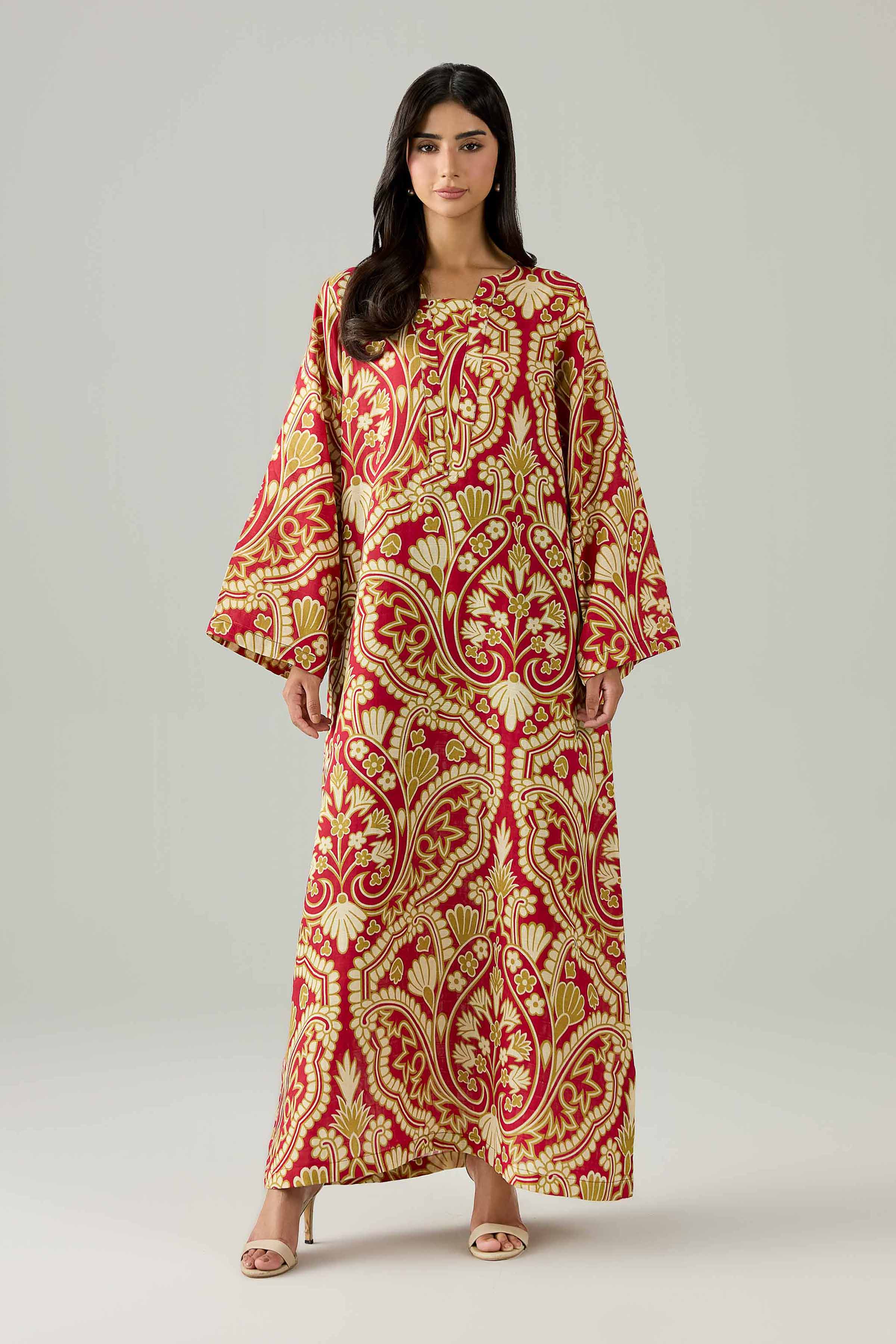 Printed Dress - FS26-21 Red  Dobby  1PC Printed