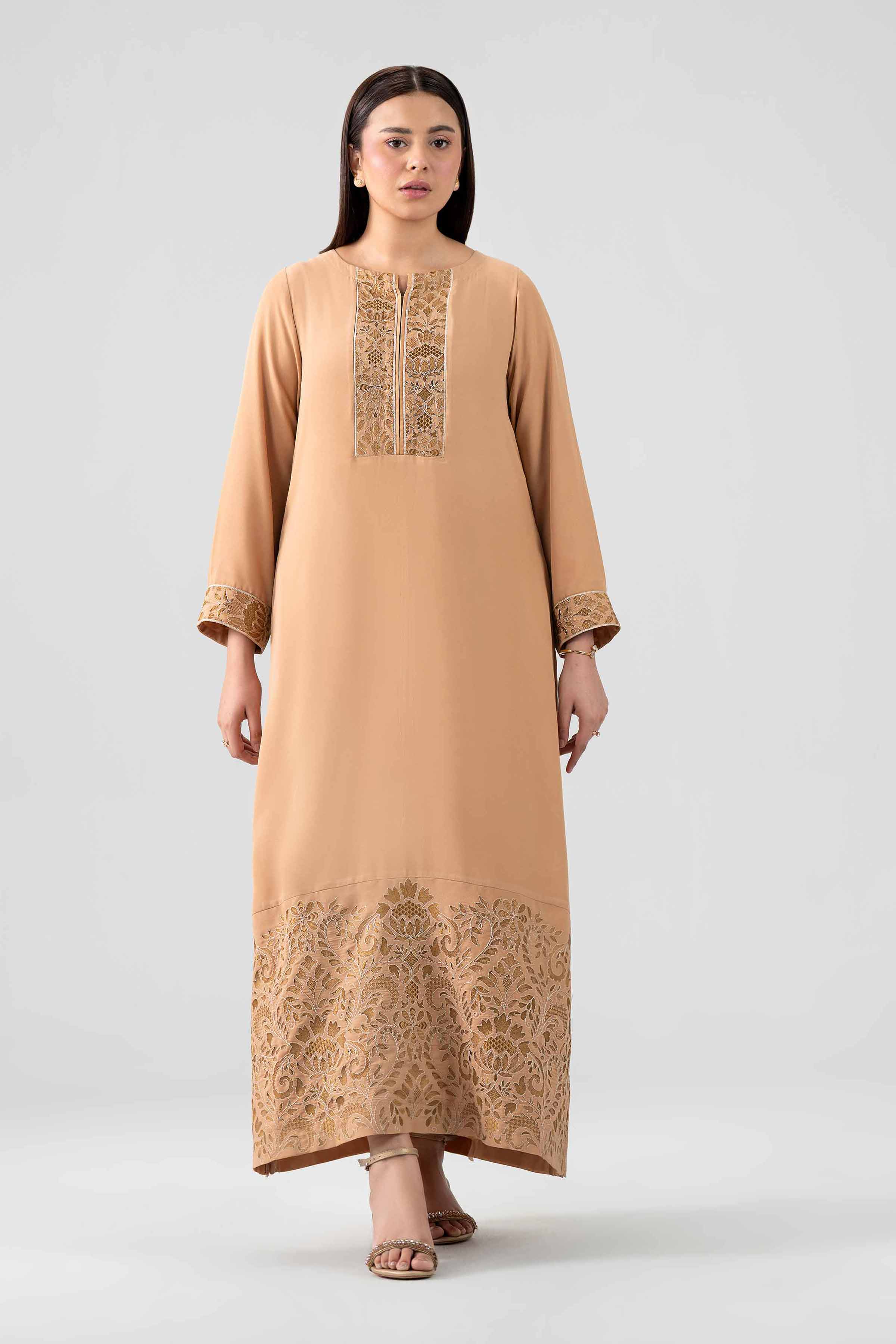 Embroidered Dress - FS26-22 Beige Viscose 1PC Embroidered Ready To Wear