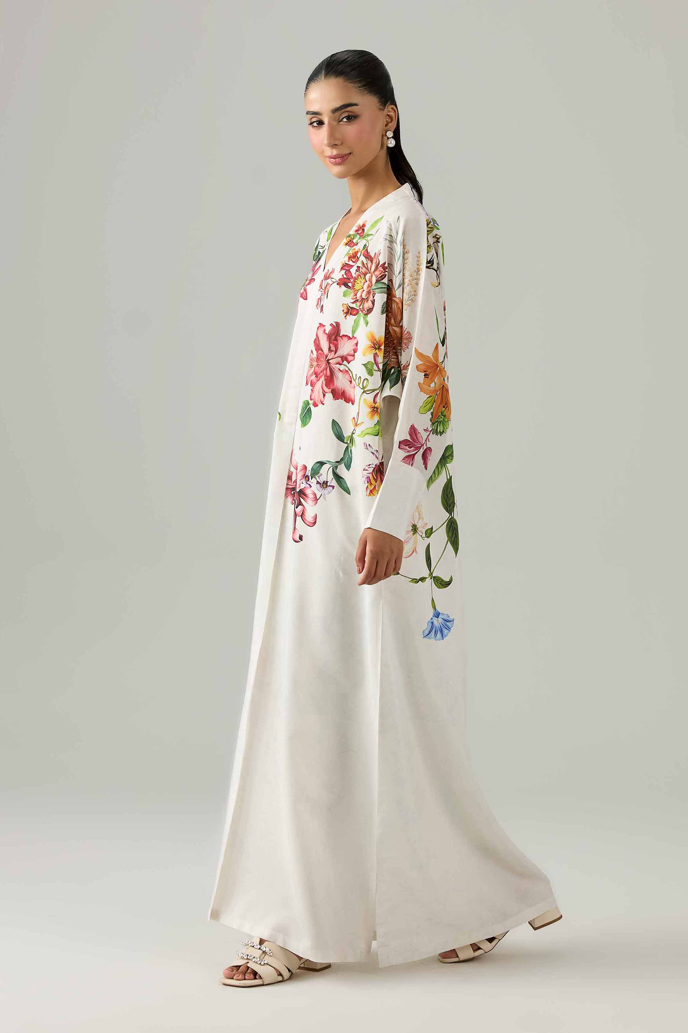Printed Dress - FS26-25 White  Silk 1PC Printed