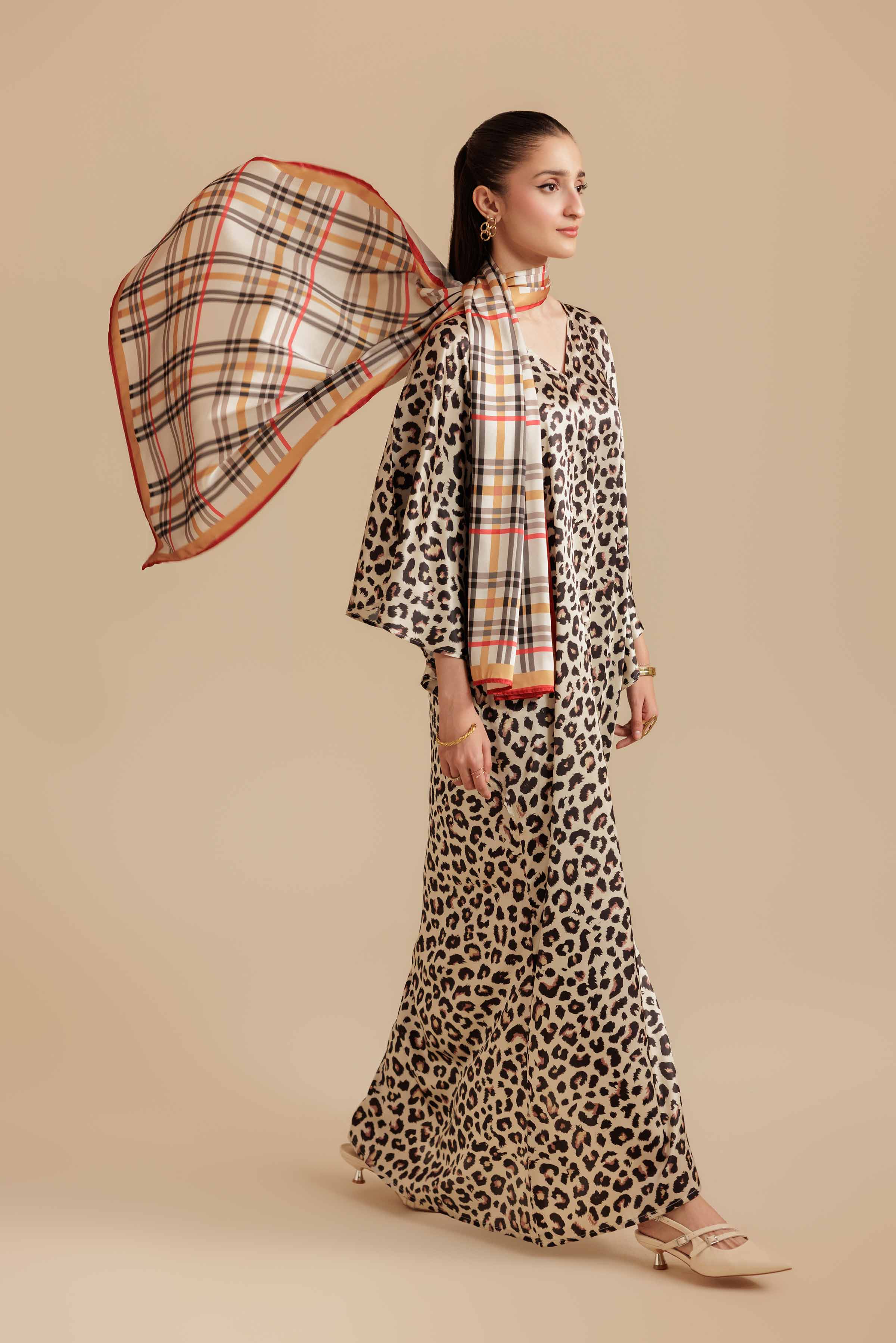 NISHATUAE - Beige Printed Silk 2-piece Ready to wear Dress