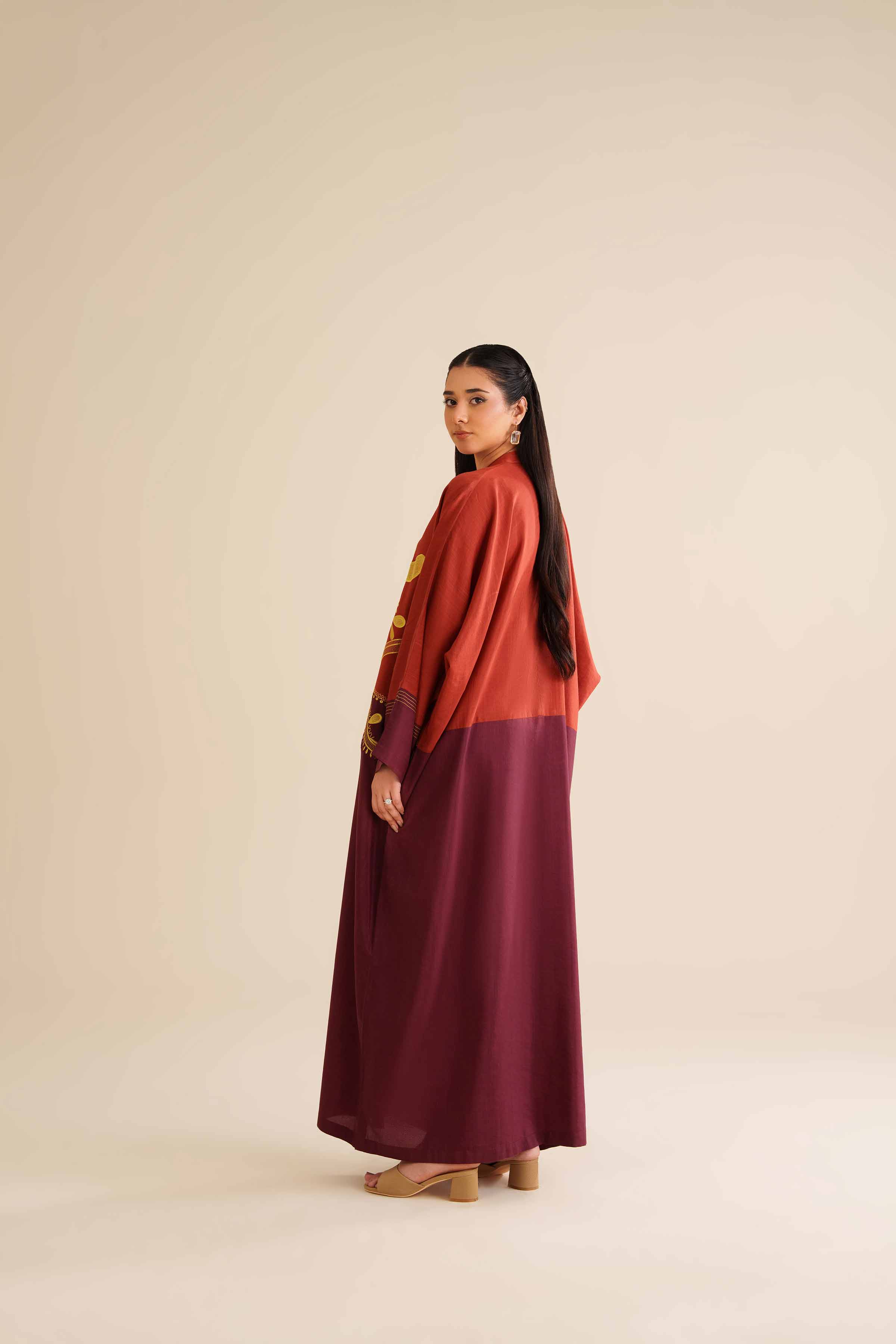 NishatUAE - Maroon Solid Silk Ready To Wear Dress