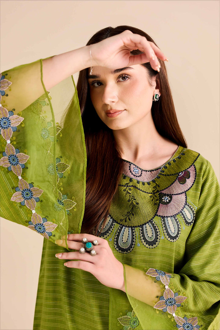 NishatUAE -  Green Embroidered Fancy Stripe Ready to wear Shirt