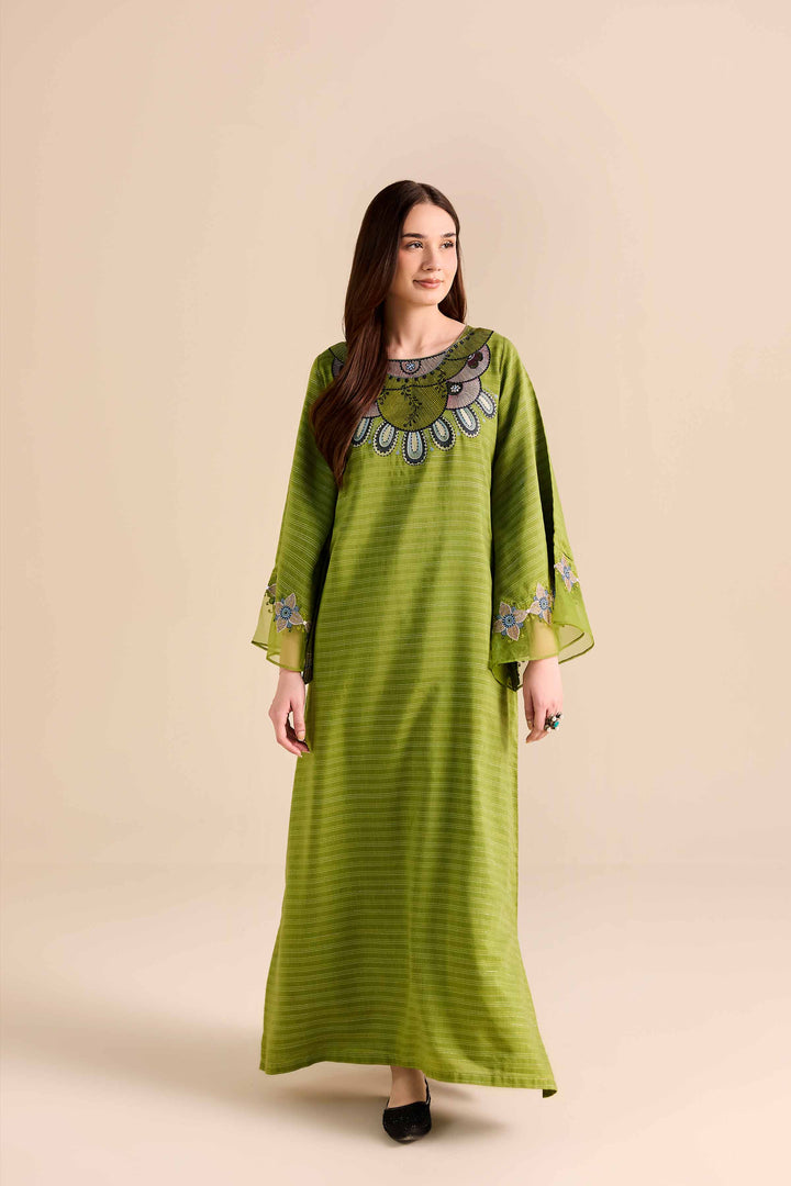 NishatUAE -  Green Embroidered Fancy Stripe Ready to wear Shirt