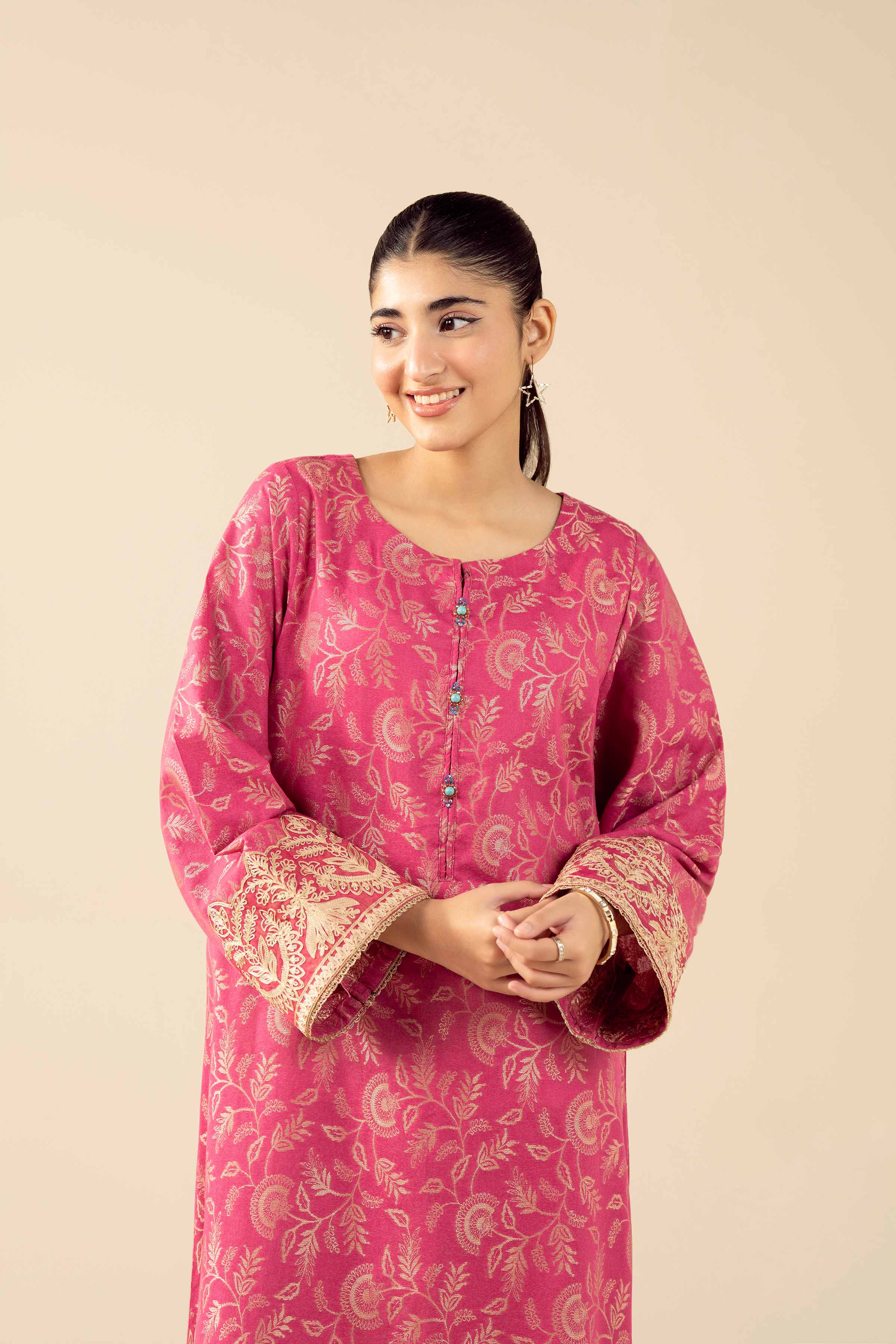 NishatUAE -  Pink Embroidered Jacquard Ready to wear Shirt