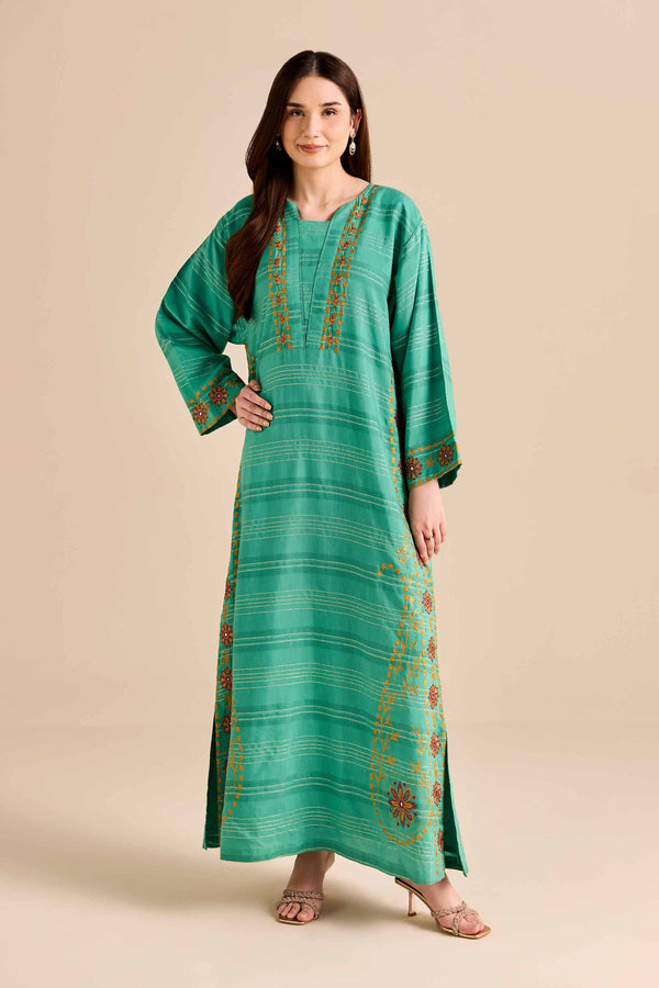 NishatUAE -  Green Embroidered Fancy Gold Ready to wear Shirt