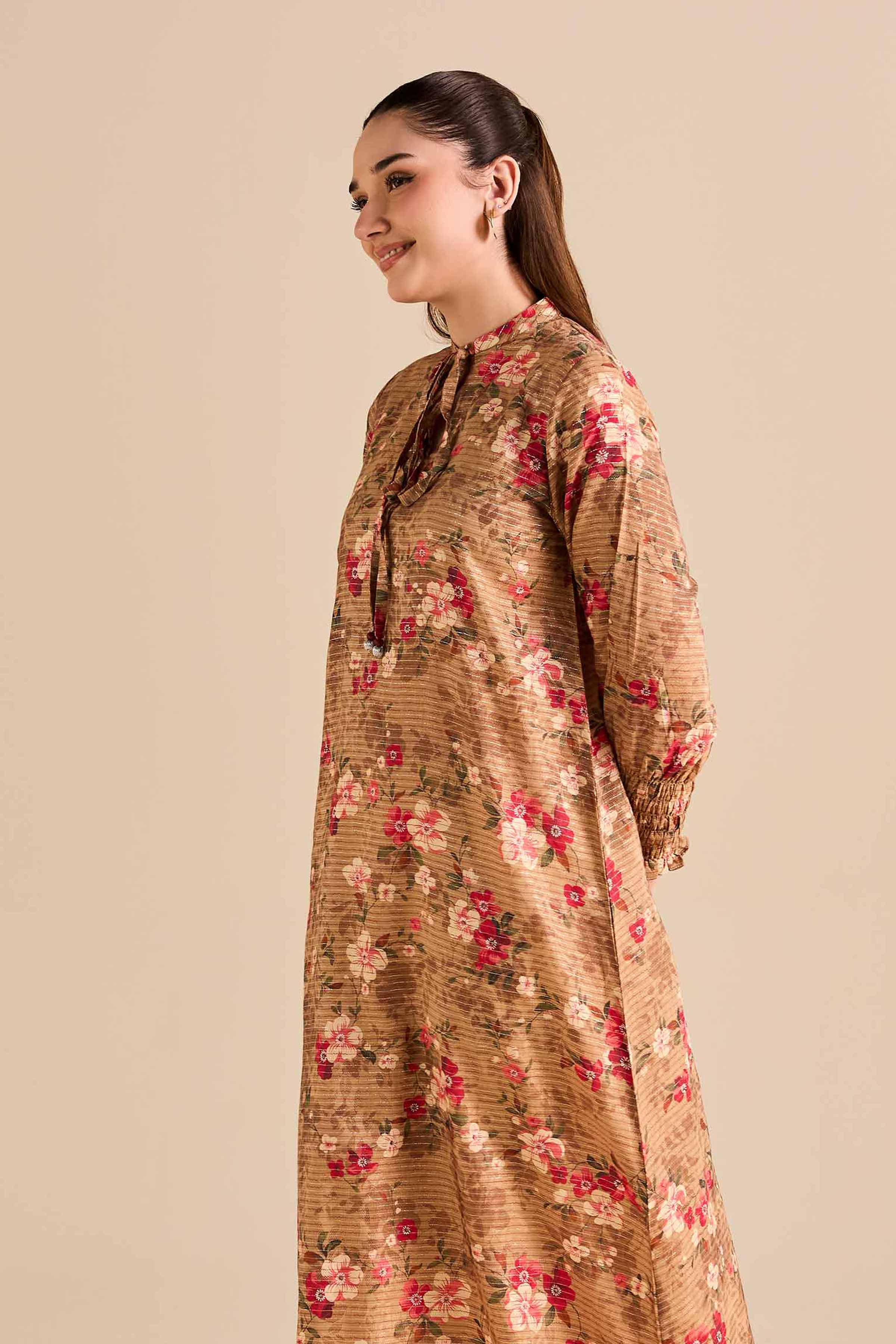 NishatUAE -  Brown Printed Fancy Weft Ready to wear Shirt