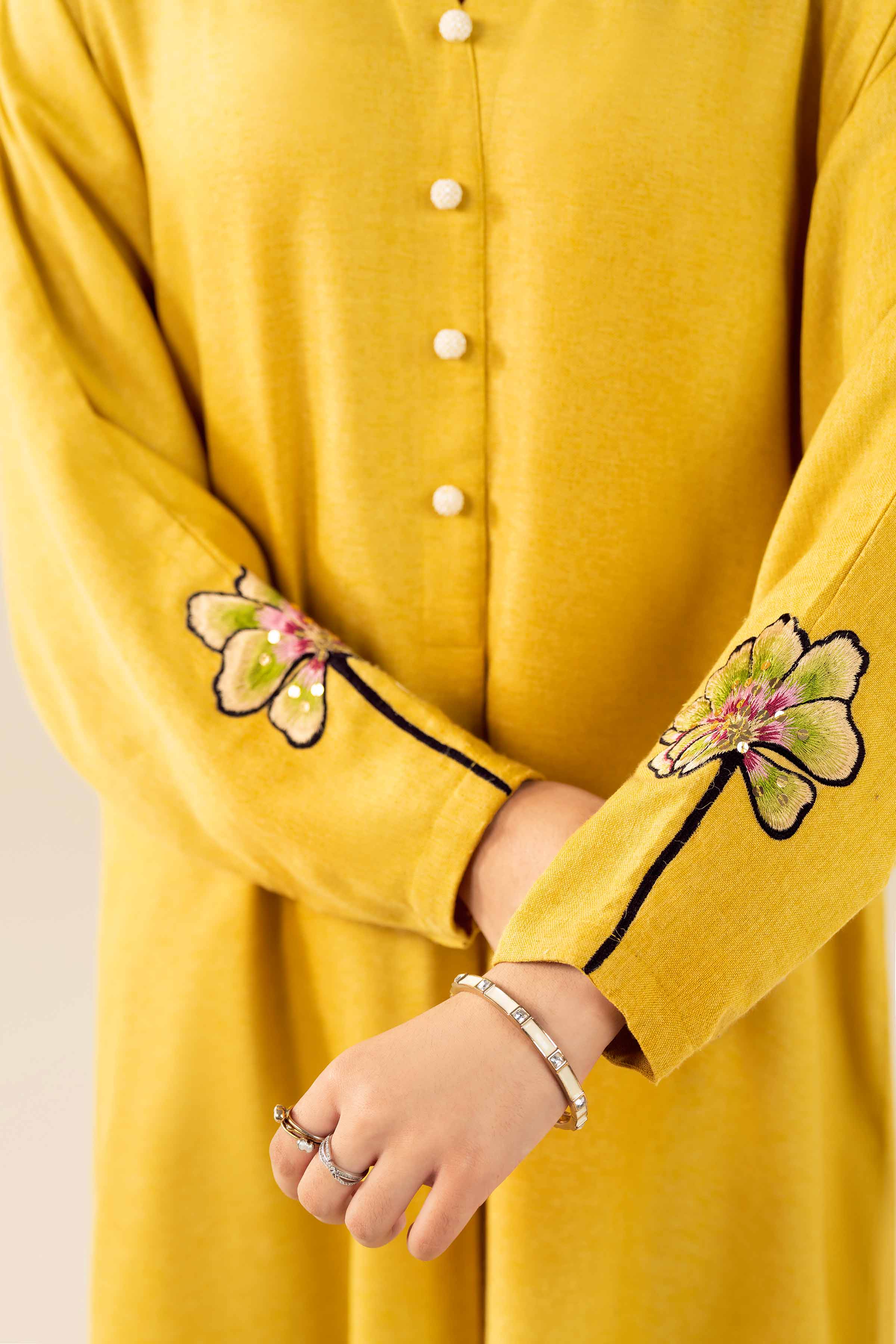 NishatUAE -  Yellow Embroidered khaddi Ready to wear Dress