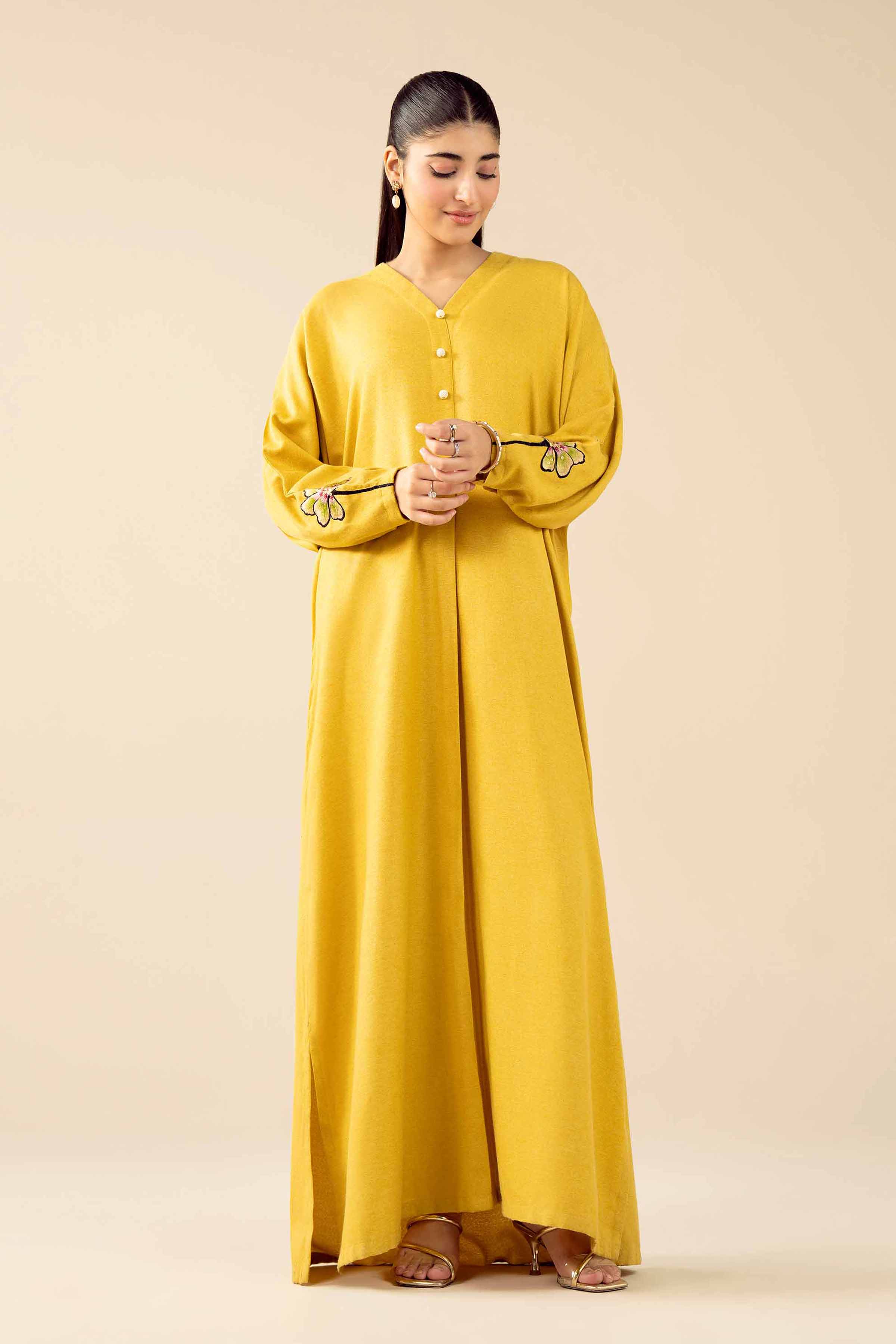 NishatUAE -  Yellow Embroidered khaddi Ready to wear Dress