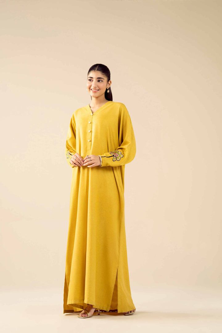NishatUAE -  Yellow Embroidered khaddi Ready to wear Dress