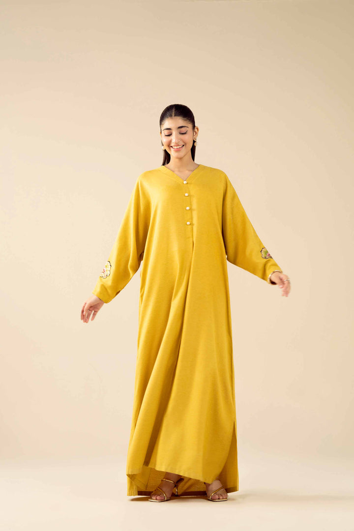 NishatUAE -  Yellow Embroidered khaddi Ready to wear Dress